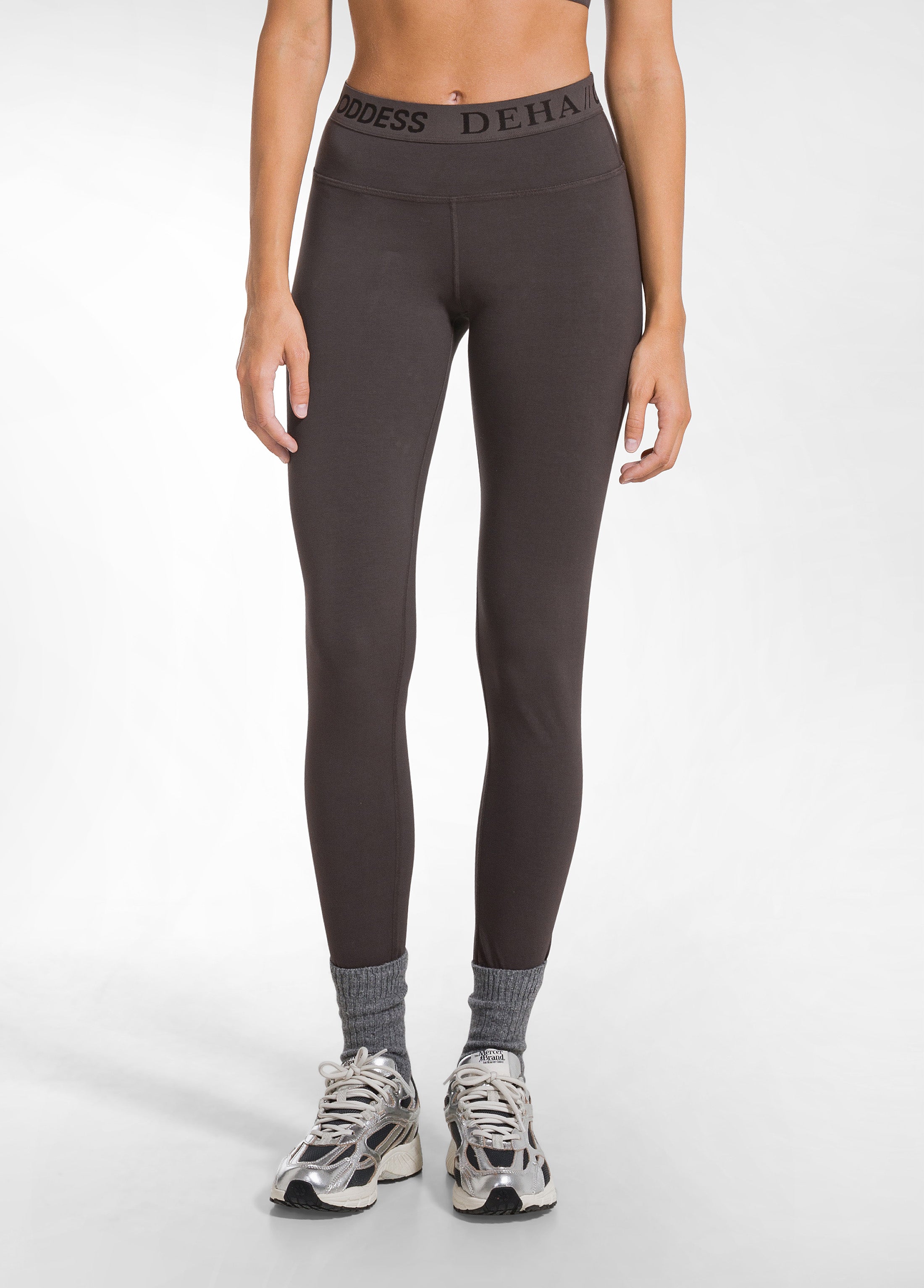 deha-leggings-in-jersey-stretch-con-logo-marrone-donna image 2