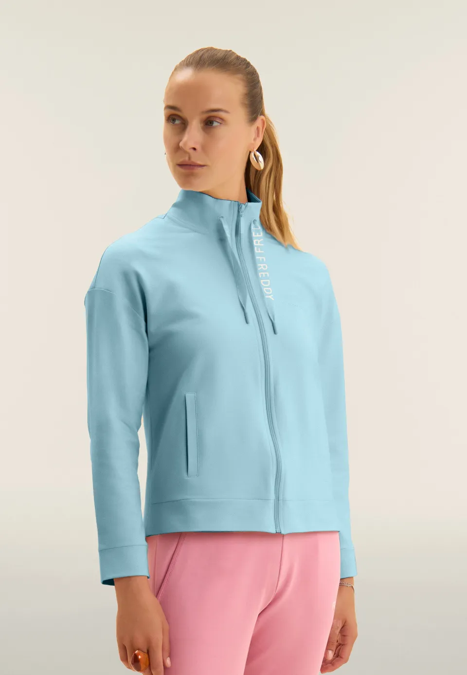 freddy-felpa-zip-e-collo-alto-fondo-asimmetrico-felpa-donna image 1