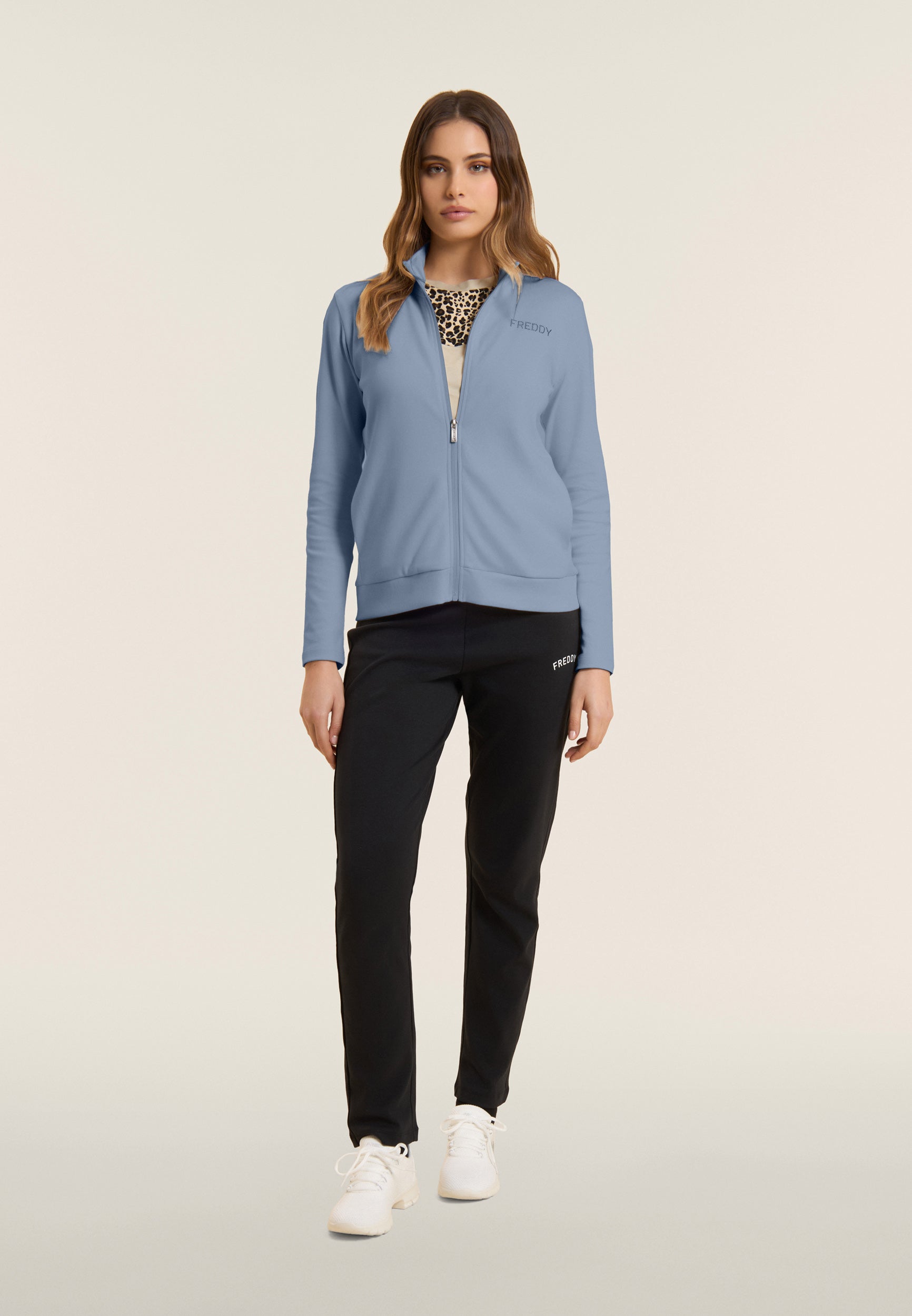 freddy-tuta-con-zip-e-collo-alto-logo-con-strass-tuta-donna-in-interlock-100-cot image 1