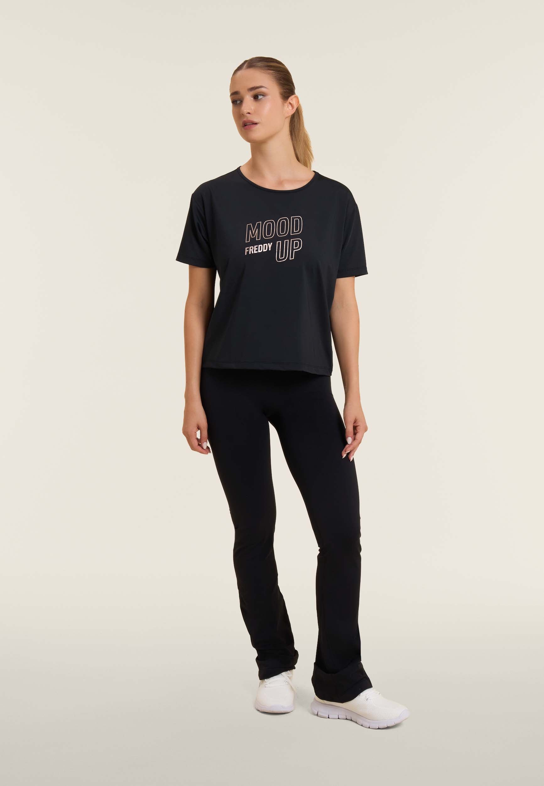 freddy-t-shirt-donna-cropped-comfort-con-stampa-mood-up-in-jersey-nylon image 2