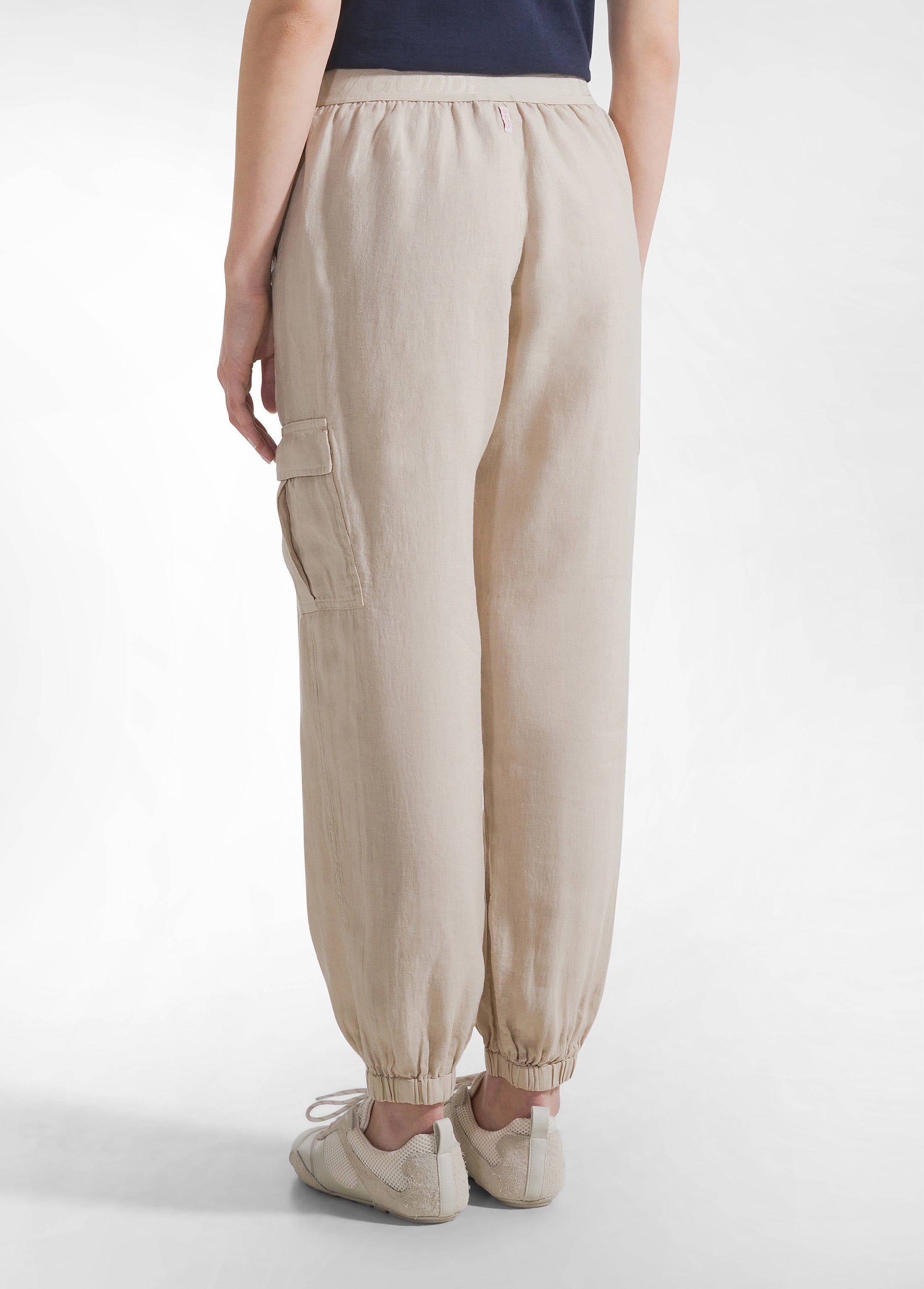 deha-pantalone-cargo-in-lino-beige-vita-elasticizzata image 3