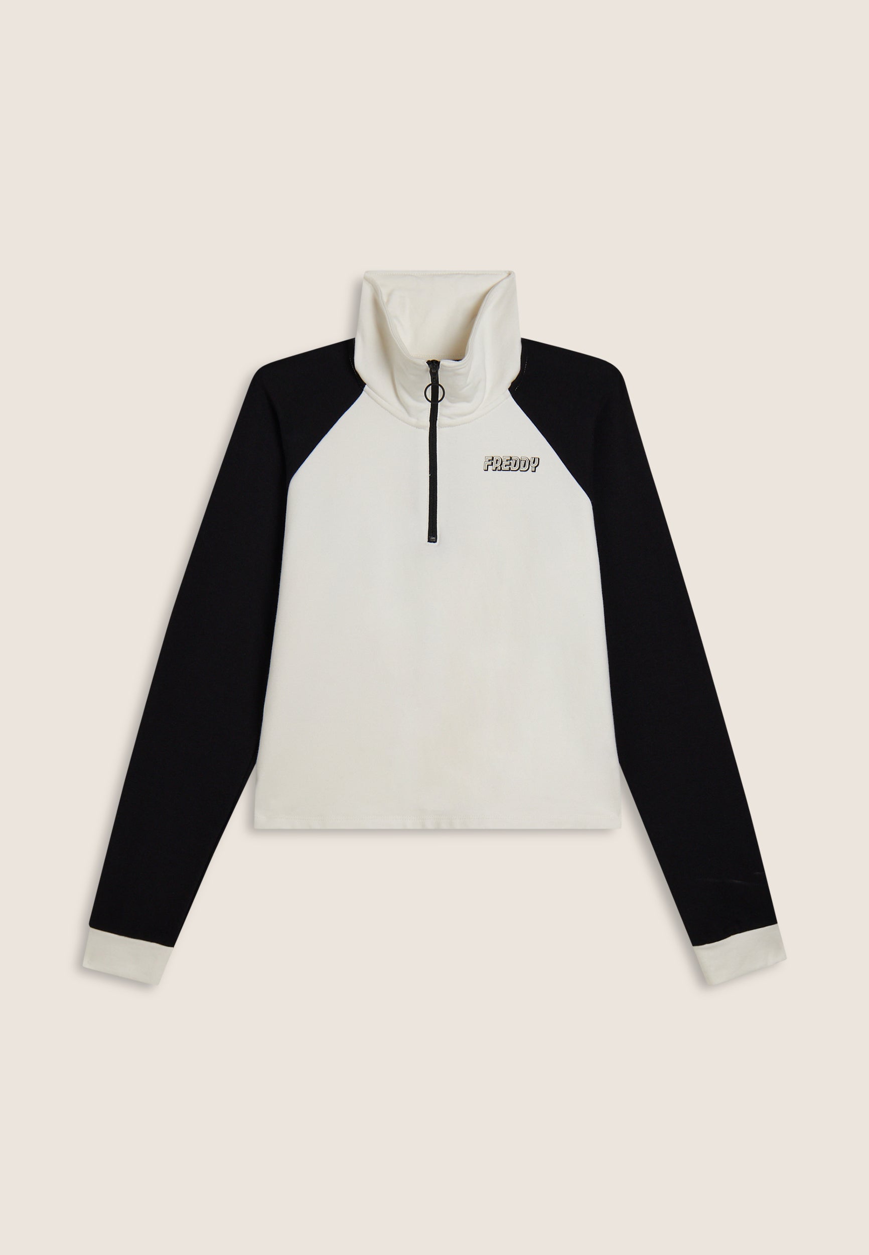 freddy-felpa-cropped-bicolore-donna-mezza-zip-collo-alto-maniche-raglan image 5