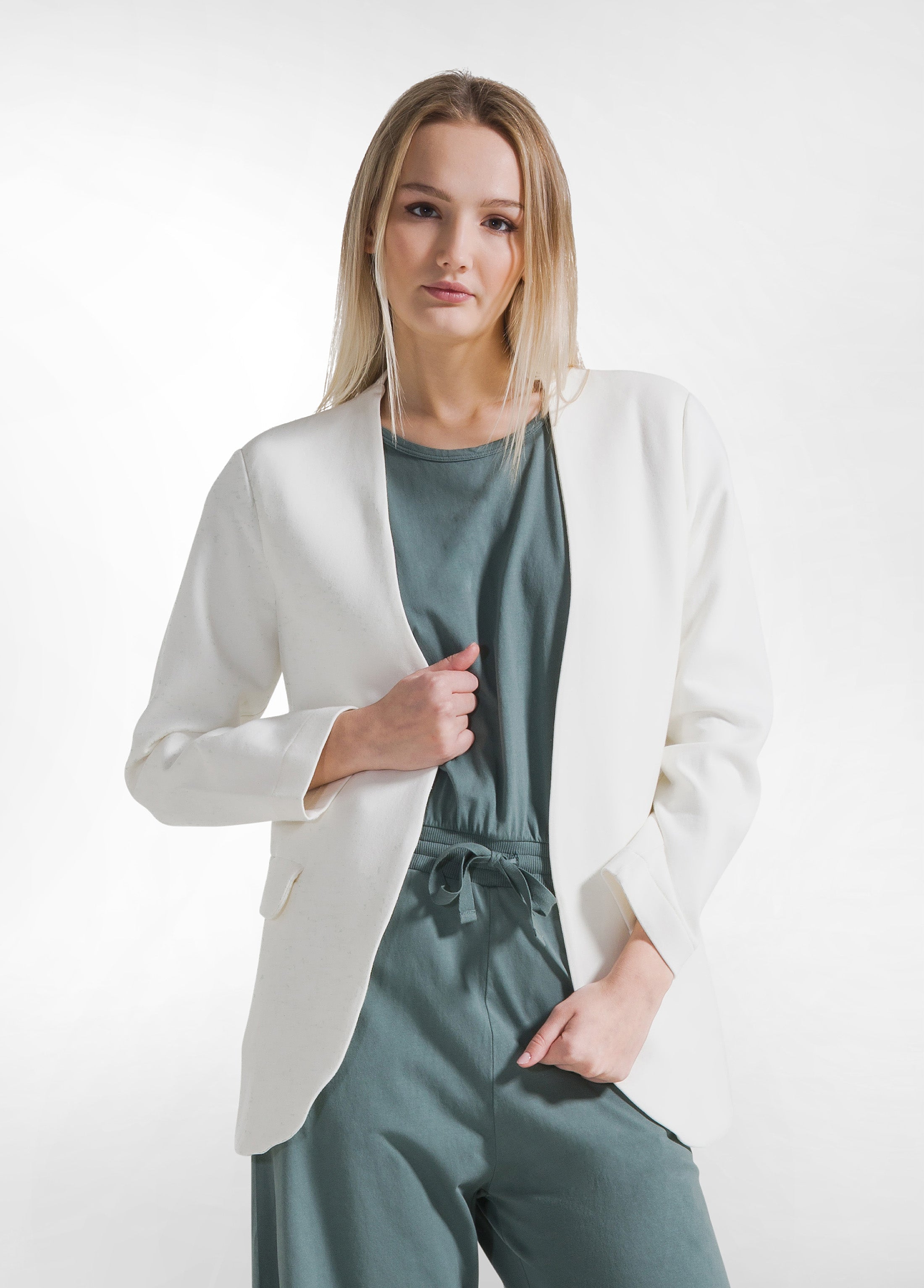 deha-felpa-blazer-aperta-in-scuba-di-cotone-bianco image 1