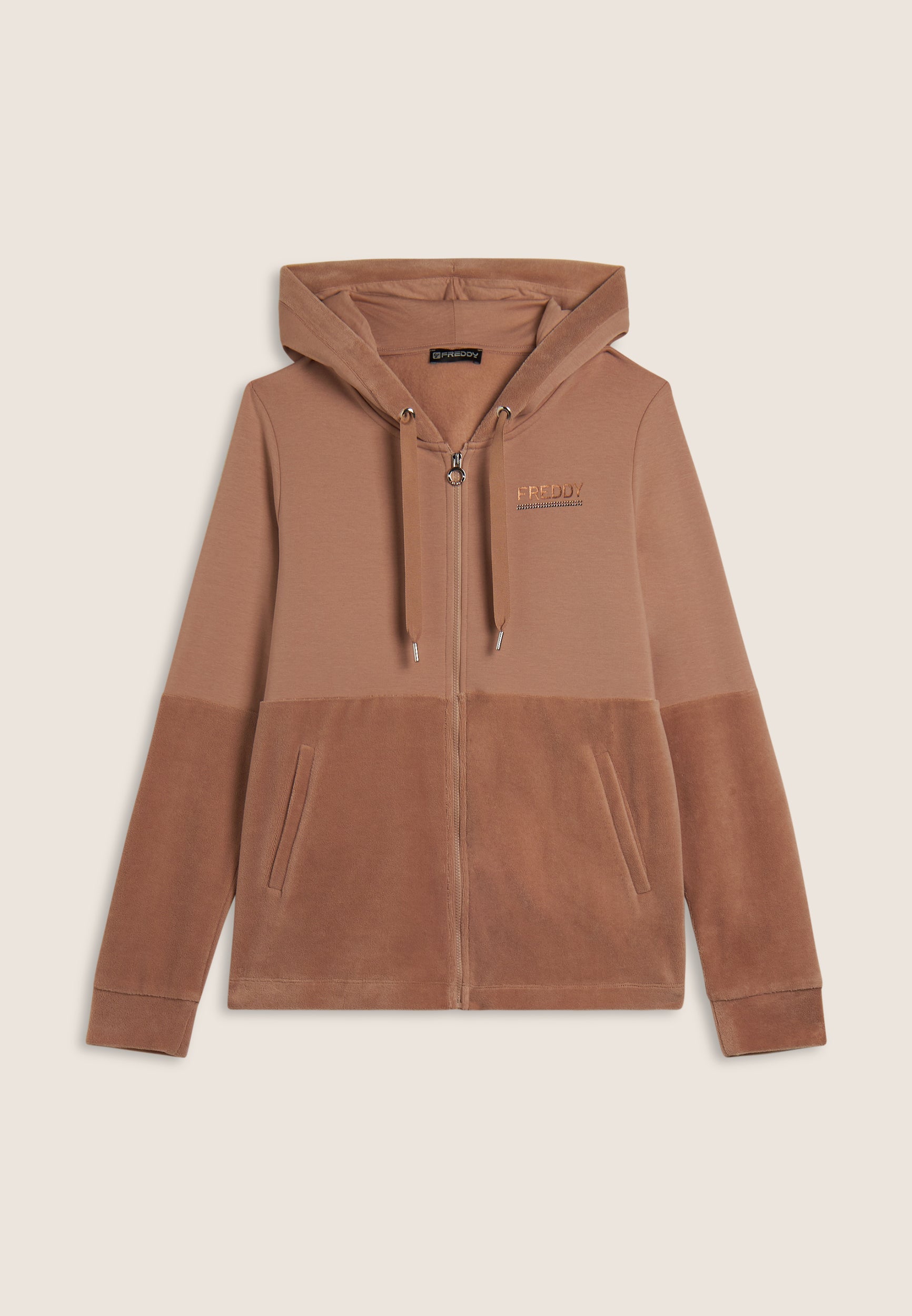 freddy-felpa-donna-full-zip-con-cappuccio-e-fondo-in-velluto image 5