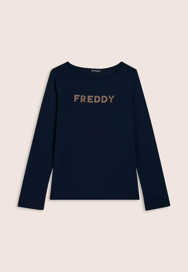 freddy-t-shirt-a-maniche-lunghe-in-jersey-con-logo-freddy-in-strass image 1