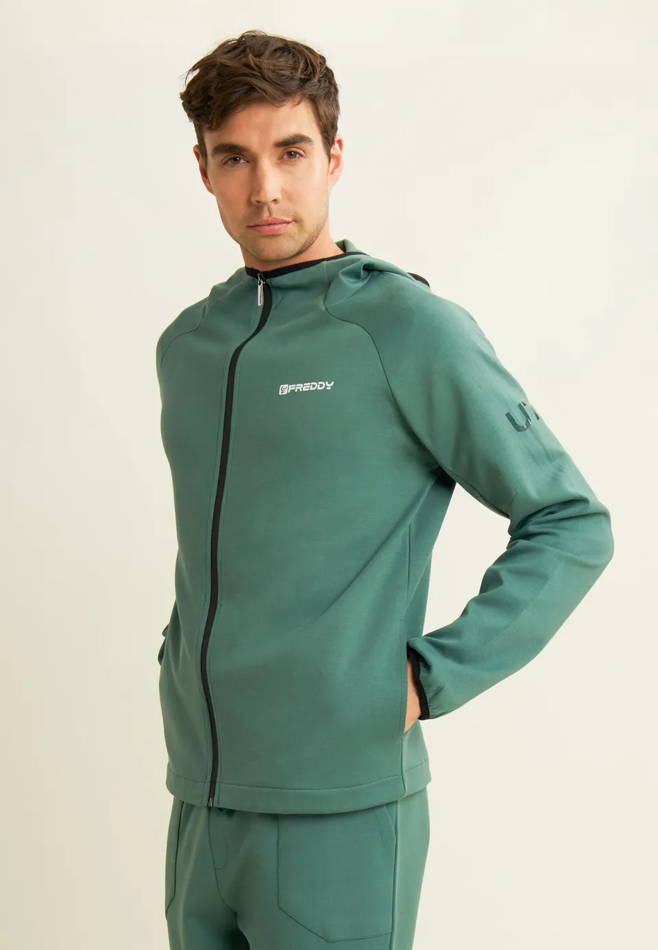 freddy-felpa-full-zip-uomo-con-cappuccio-e-bordi-jacquard image 1