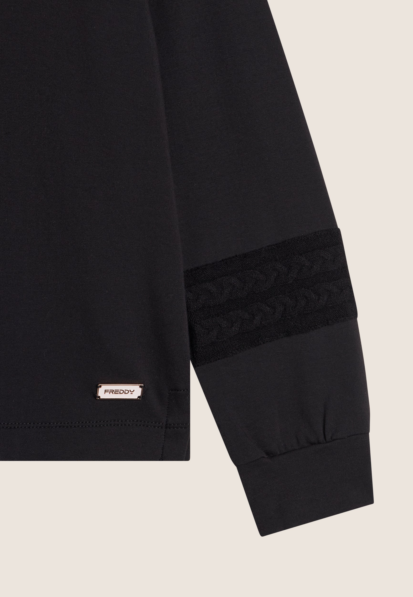 freddy-felpa-collo-alto-a-coste-con-inserti-tricot-a-trecce image 8