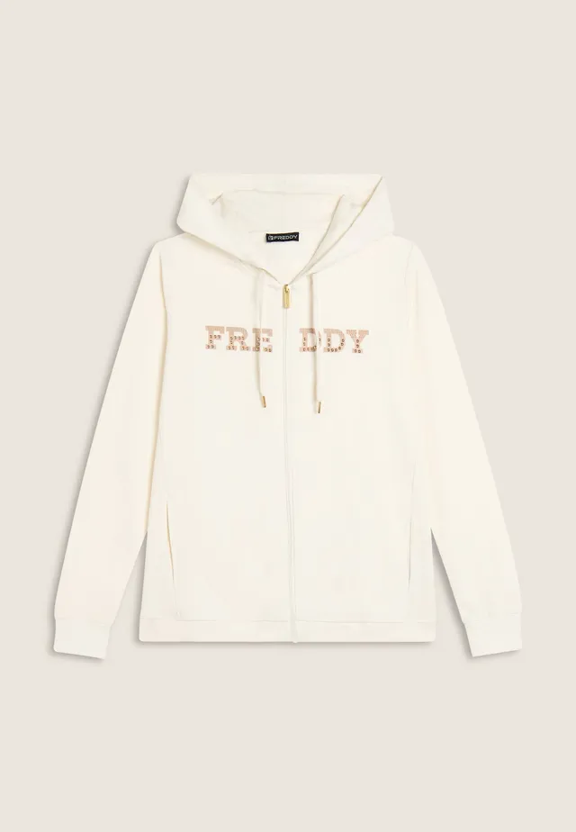 freddy-felpa-comfort-con-zip-e-cappuccio-grafica-dorata image 1