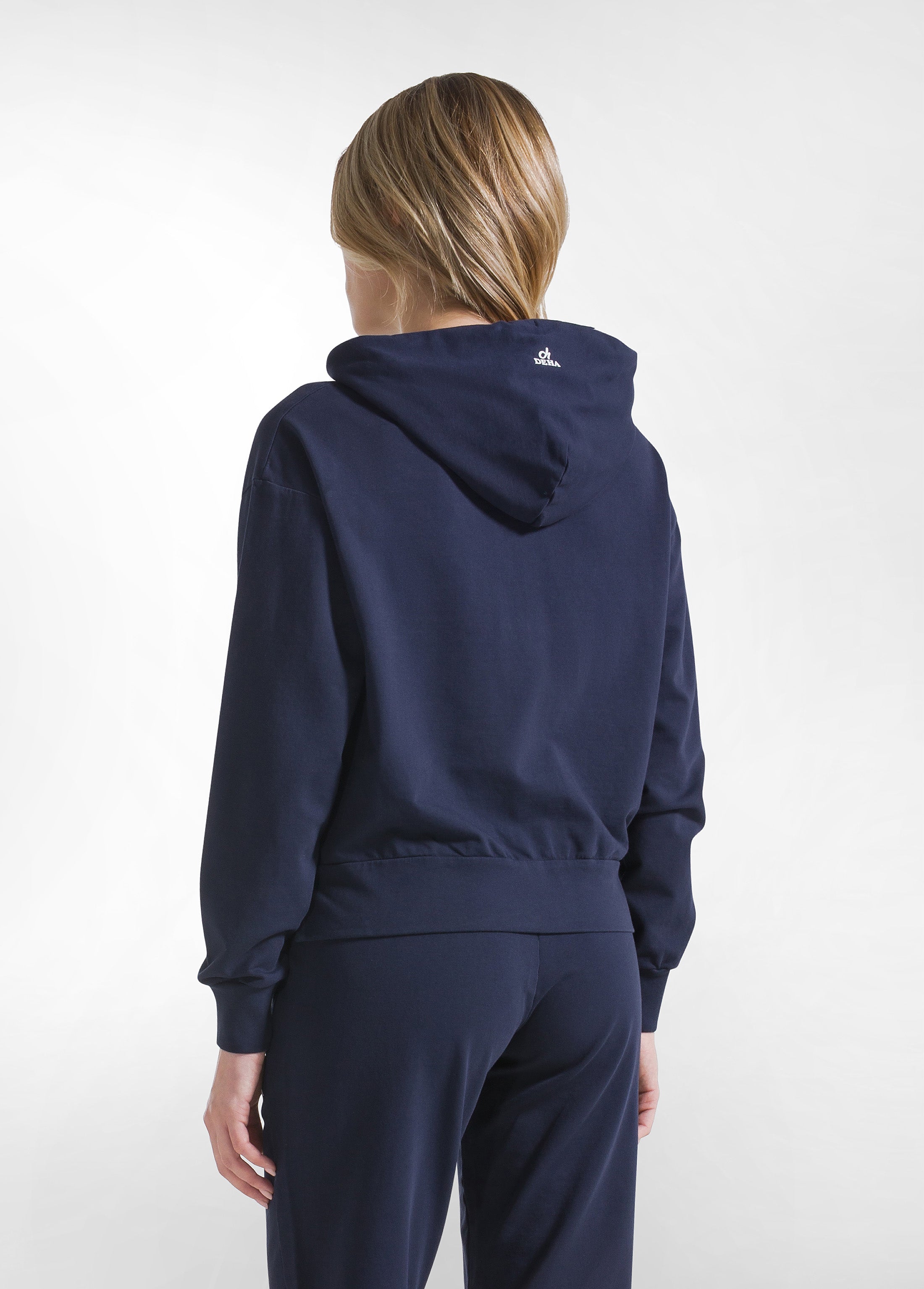 deha-d42250-felpa-con-cappuccio-full-zip-in-tessuto-stretch-blu image 2