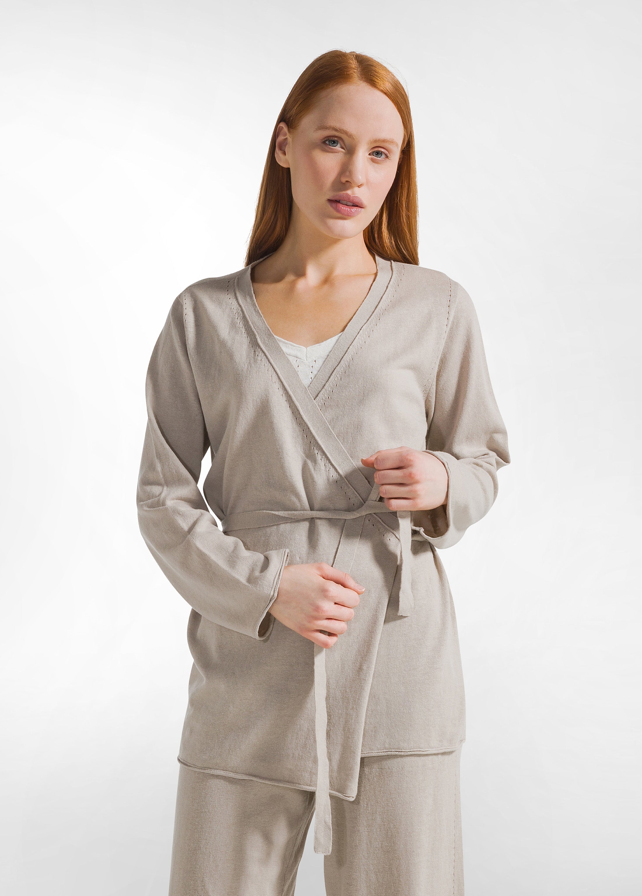 deha-cardigan-allacciato-misto-lino-beige-mod-d22192 image 1