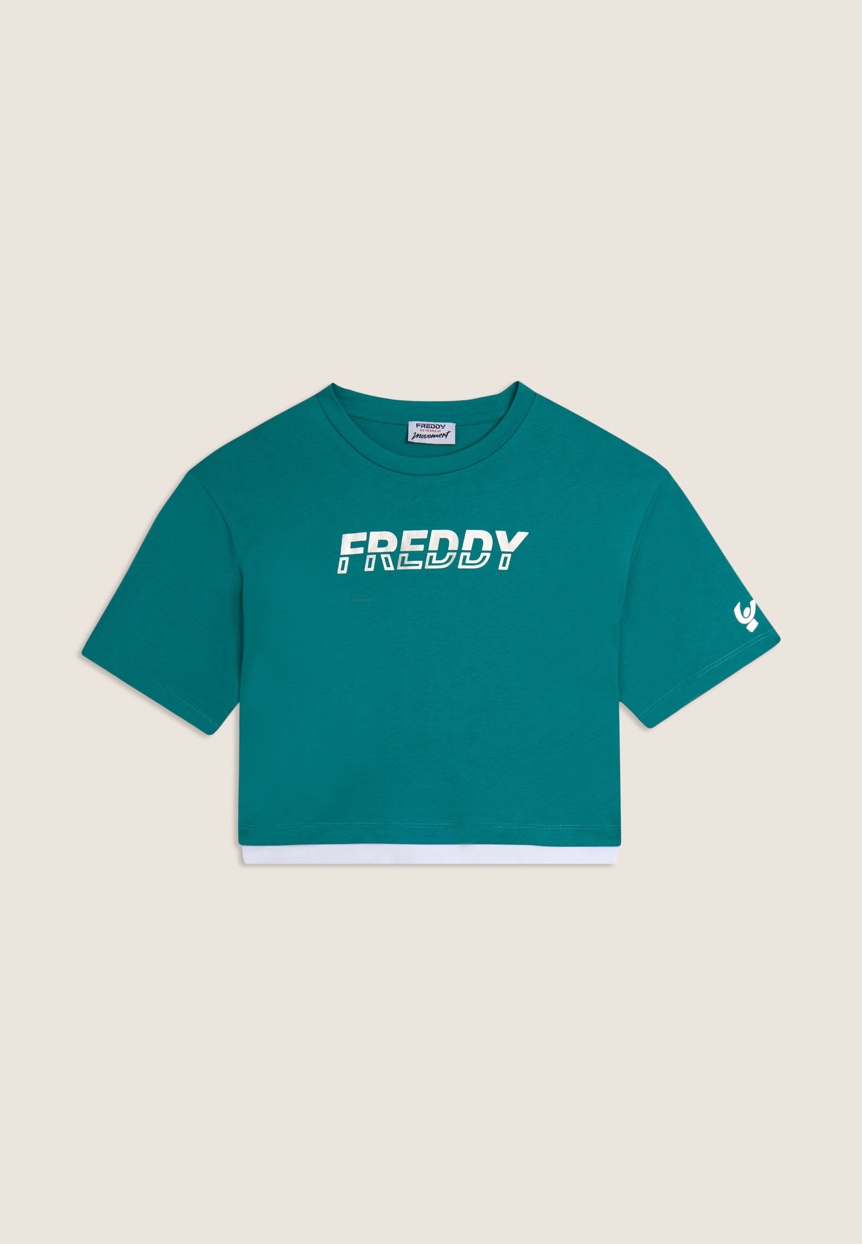 freddy-t-shirt-cropped-con-inserto-a-contrasto-e-logo-perlato image 4