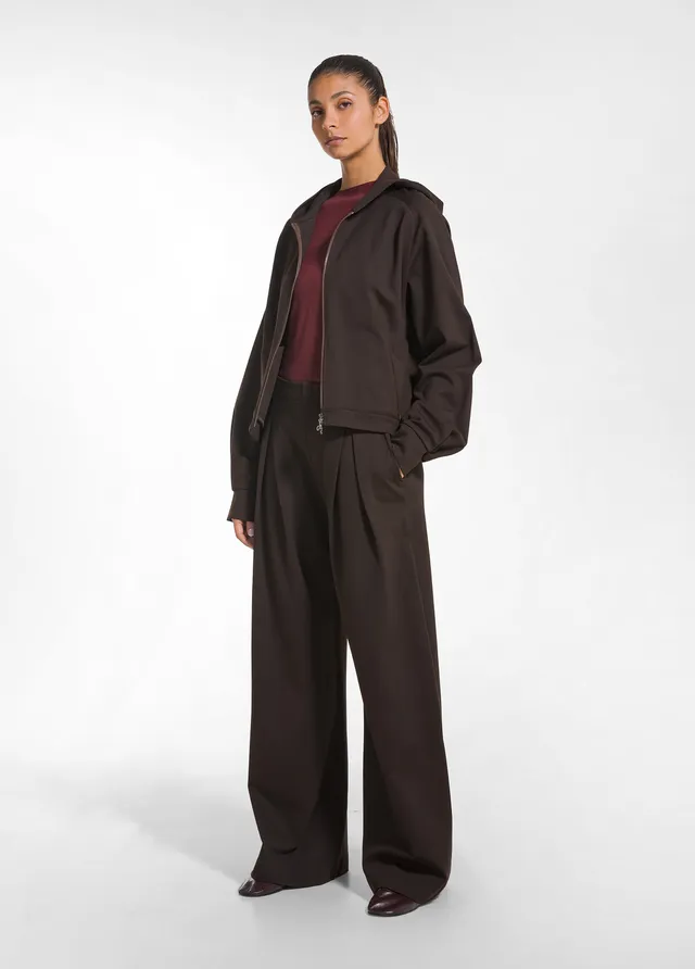 deha-pantalone-d52499-punto-milano-palazzo-con-pence-marrone image 1