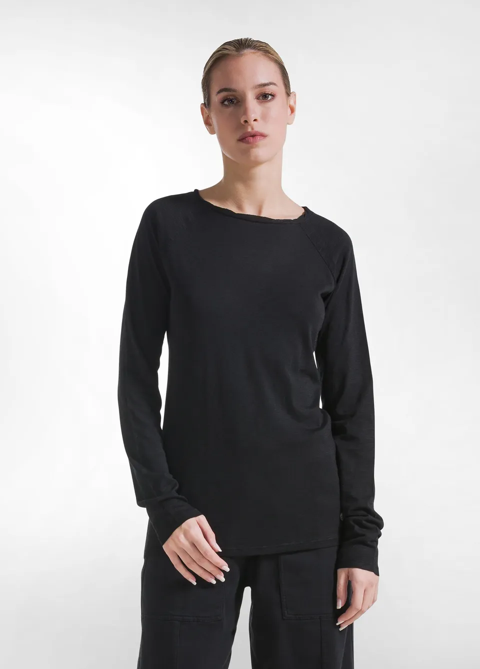 deha-t-shirt-a-manica-lunga-in-jersey-modal-fiammato-nero image 1