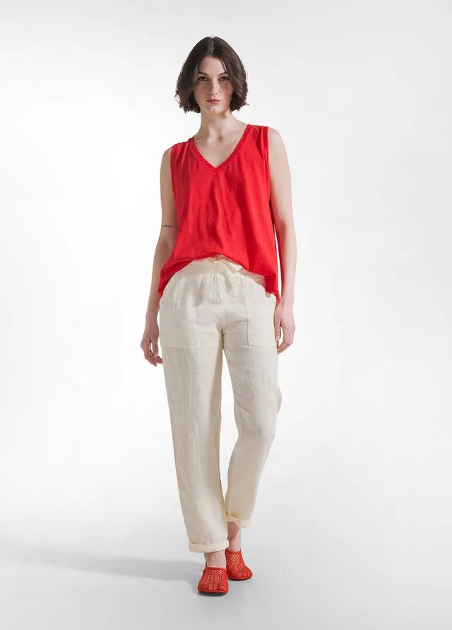 deha-pantaloni-in-lino-bianco-donna-pantaloni-casual-estivi image 1