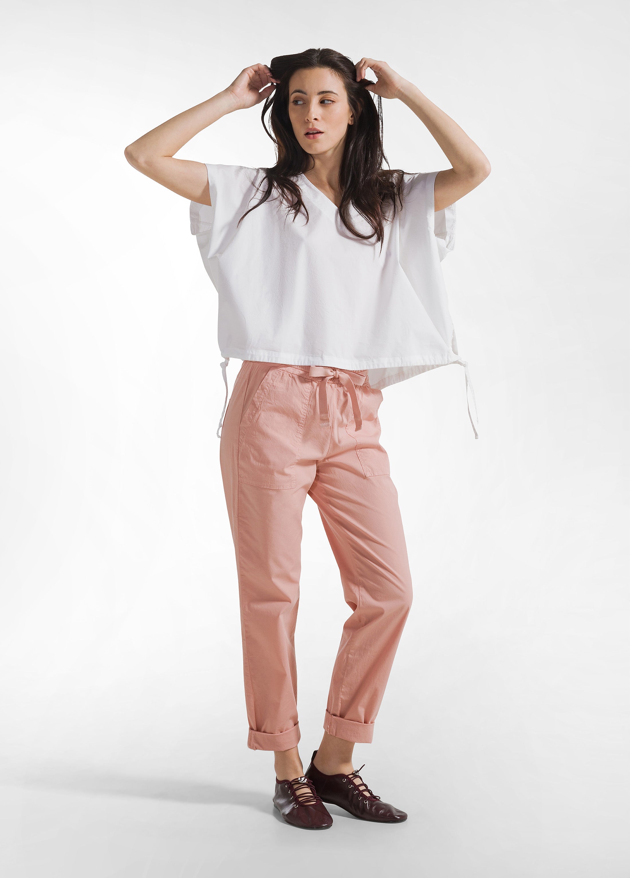 deha-blusa-in-popeline-con-coulisse-bianco image 4