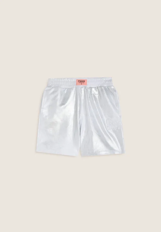 freddy-pantaloncini-bambina-cotone-coated-argento-logo-ricamato image 1