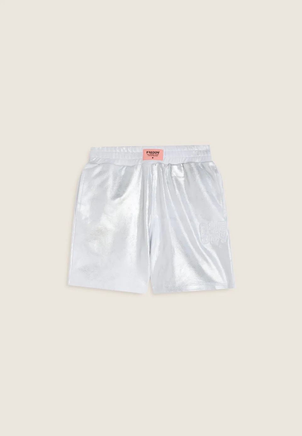 freddy-pantaloncini-bambina-cotone-coated-argento-logo-ricamato image 1