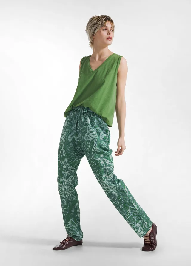 deha-pantalone-stampato-in-cotone-increspato-verde image 1