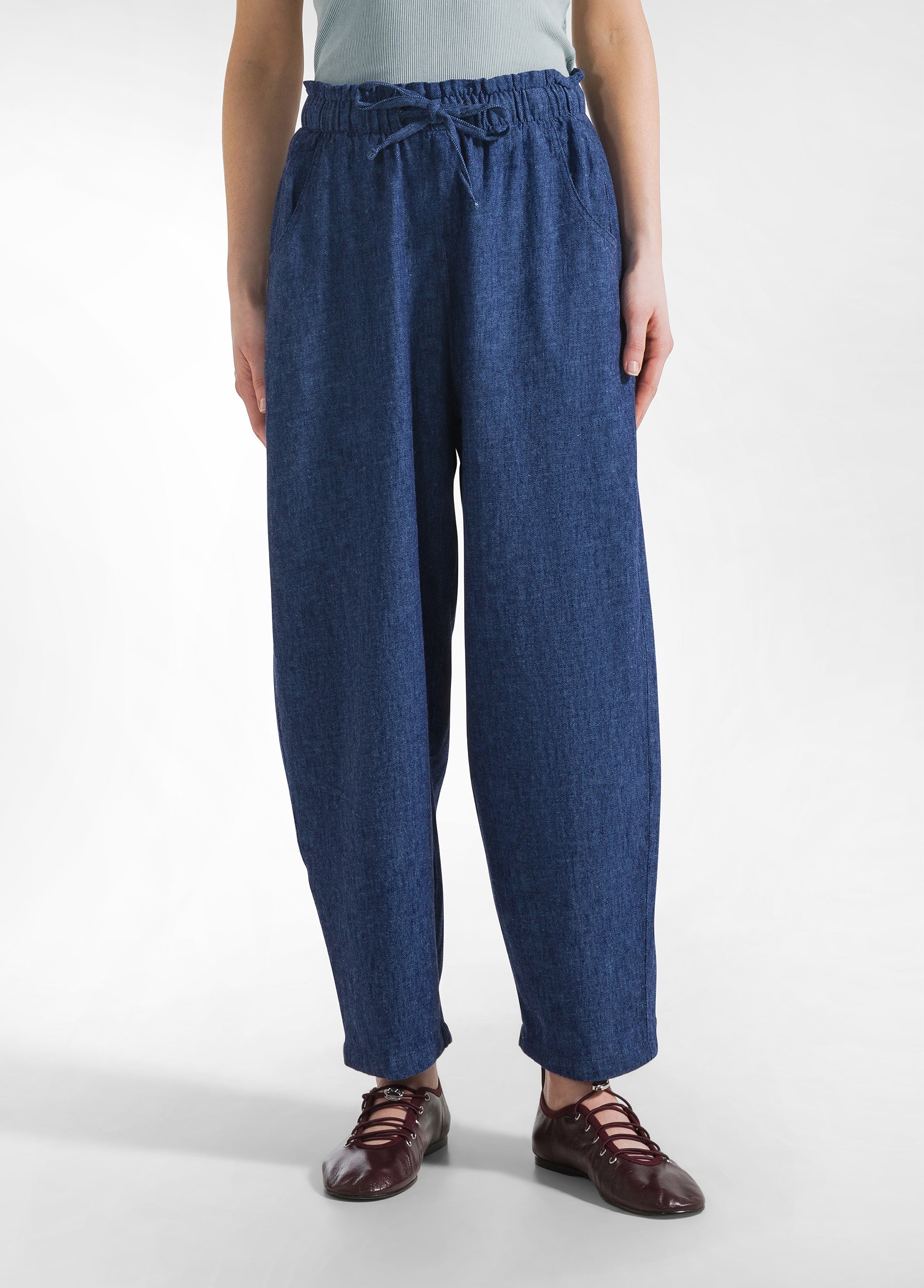 deha-d22647-pantalone-balloon-denim-lino-blu image 2