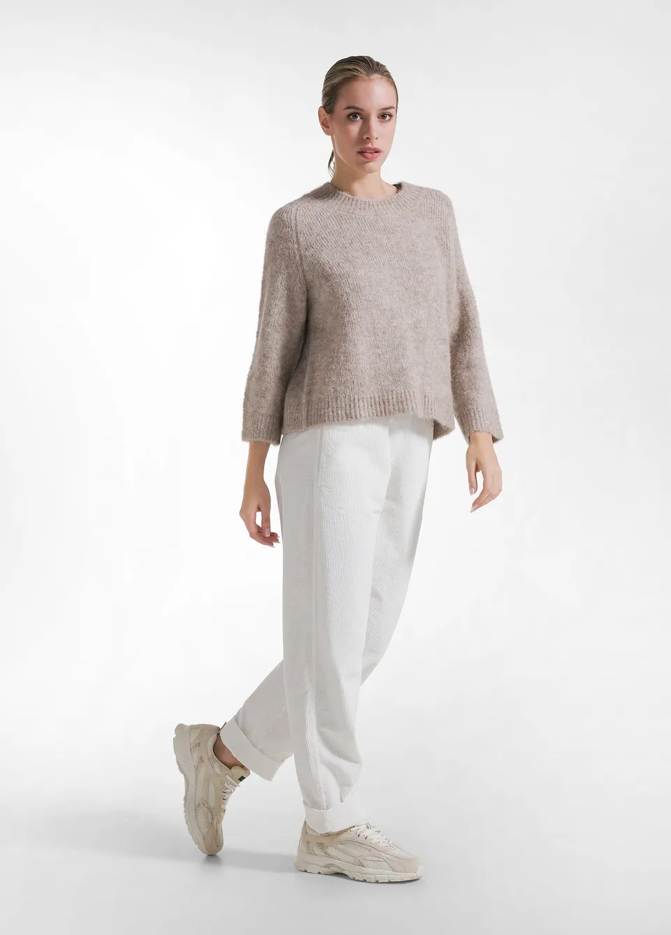 deha-pantaloni-in-velluto-stretch-bianco-donna-comfort-99-cotone image 1