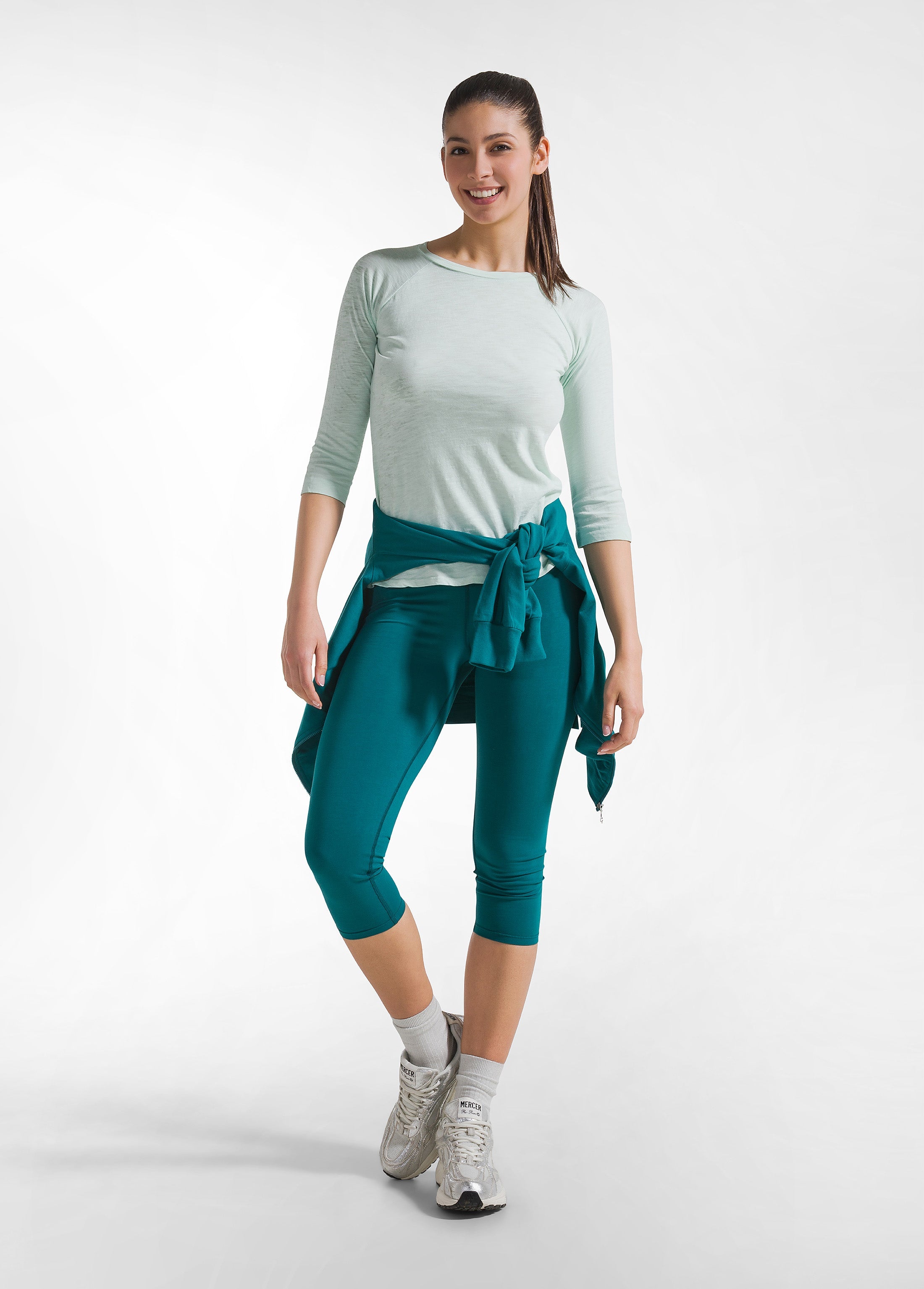 deha-leggings-stretch-7-8-tinta-unita-verde image 1