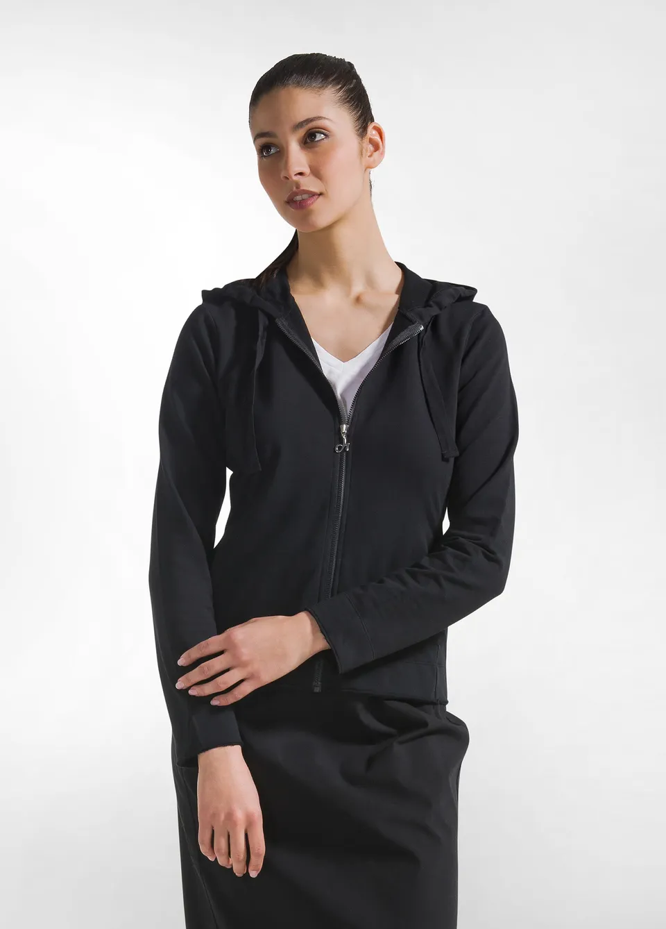 deha-felpa-core-leggera-con-zip-e-cappuccio-nero image 1