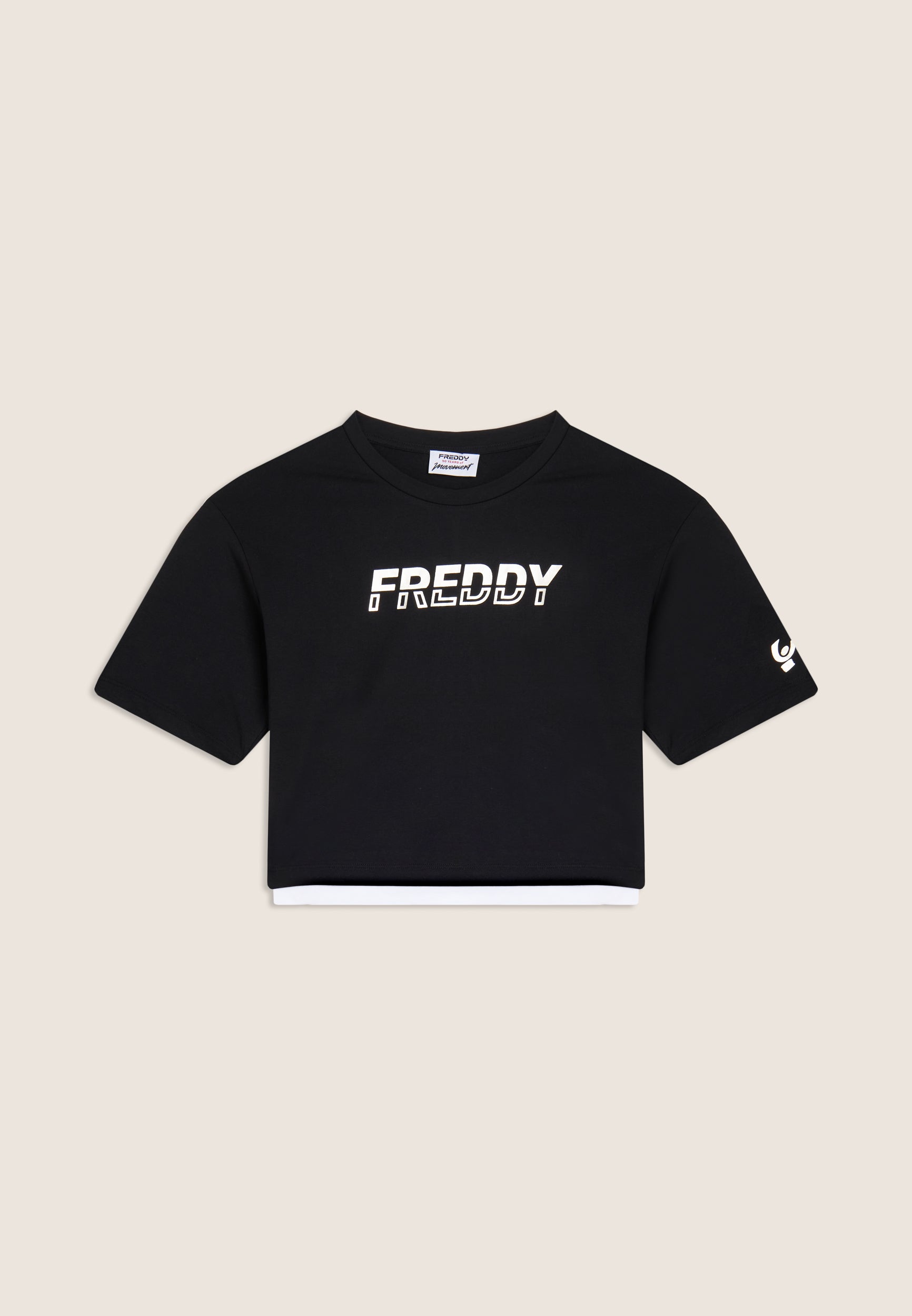 freddy-t-shirt-cropped-con-inserto-a-contrasto-e-logo-perlato image 1