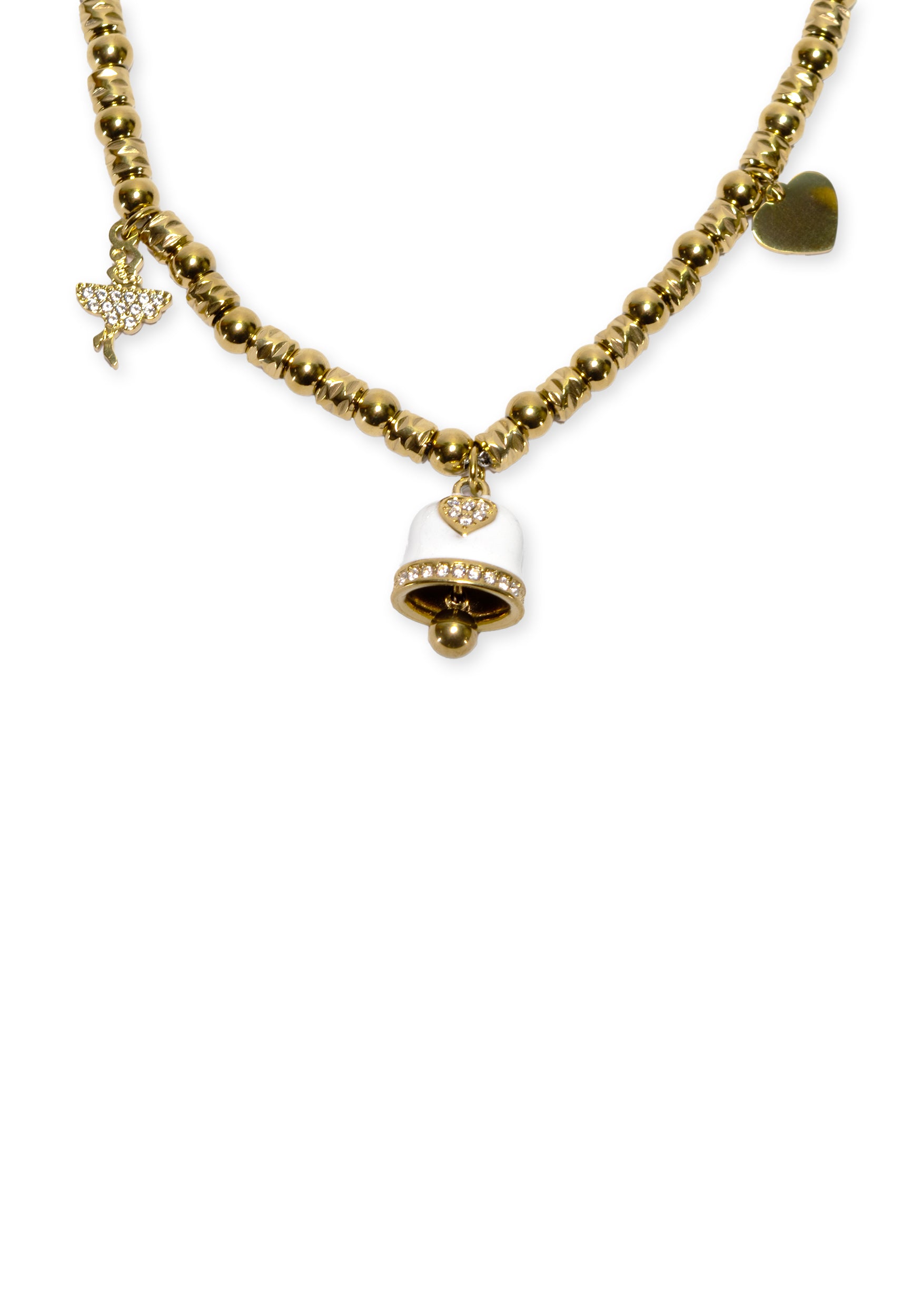 freddy-collana-in-acciaio-gold-a-sfere-con-charms-bianco-e-strass image 2