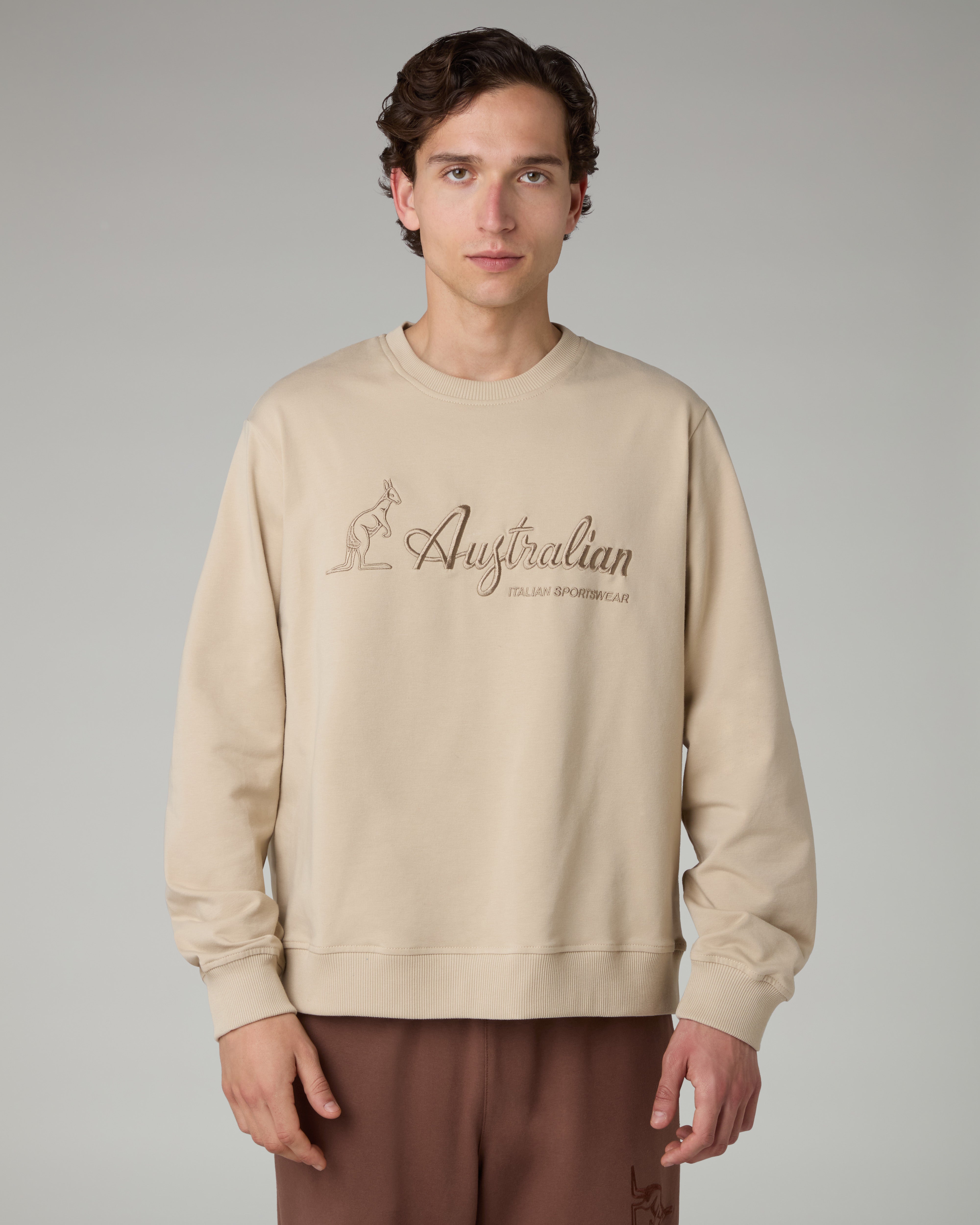 australian-statement-logo-crewneck-felpa-girocollo-sabbia-made-in-italy image 1