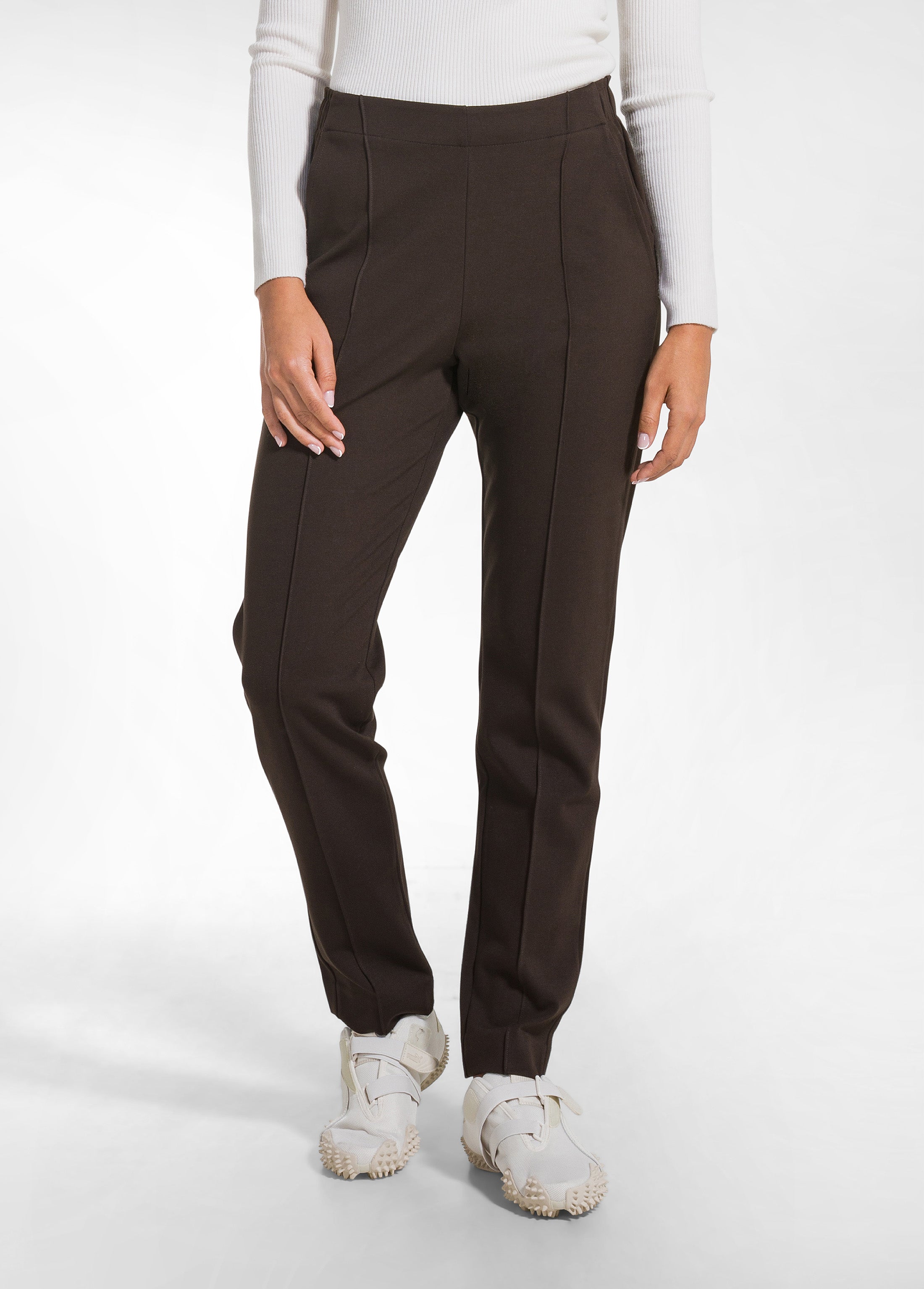 deha-pantaloni-slim-fit-in-punto-milano-marrone-d52497 image 2