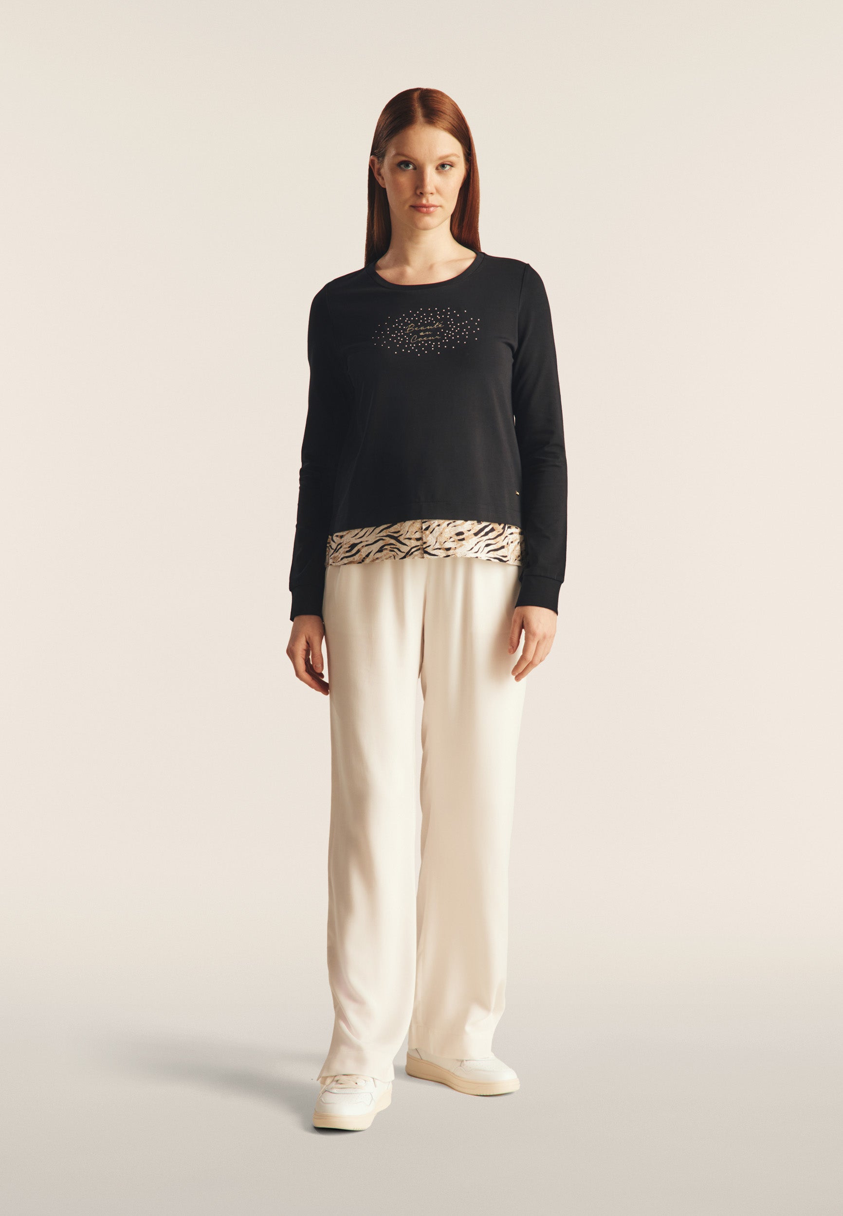 freddy-felpa-donna-regular-fit-con-inserto-effetto-camicia-e-strass-dorati image 2