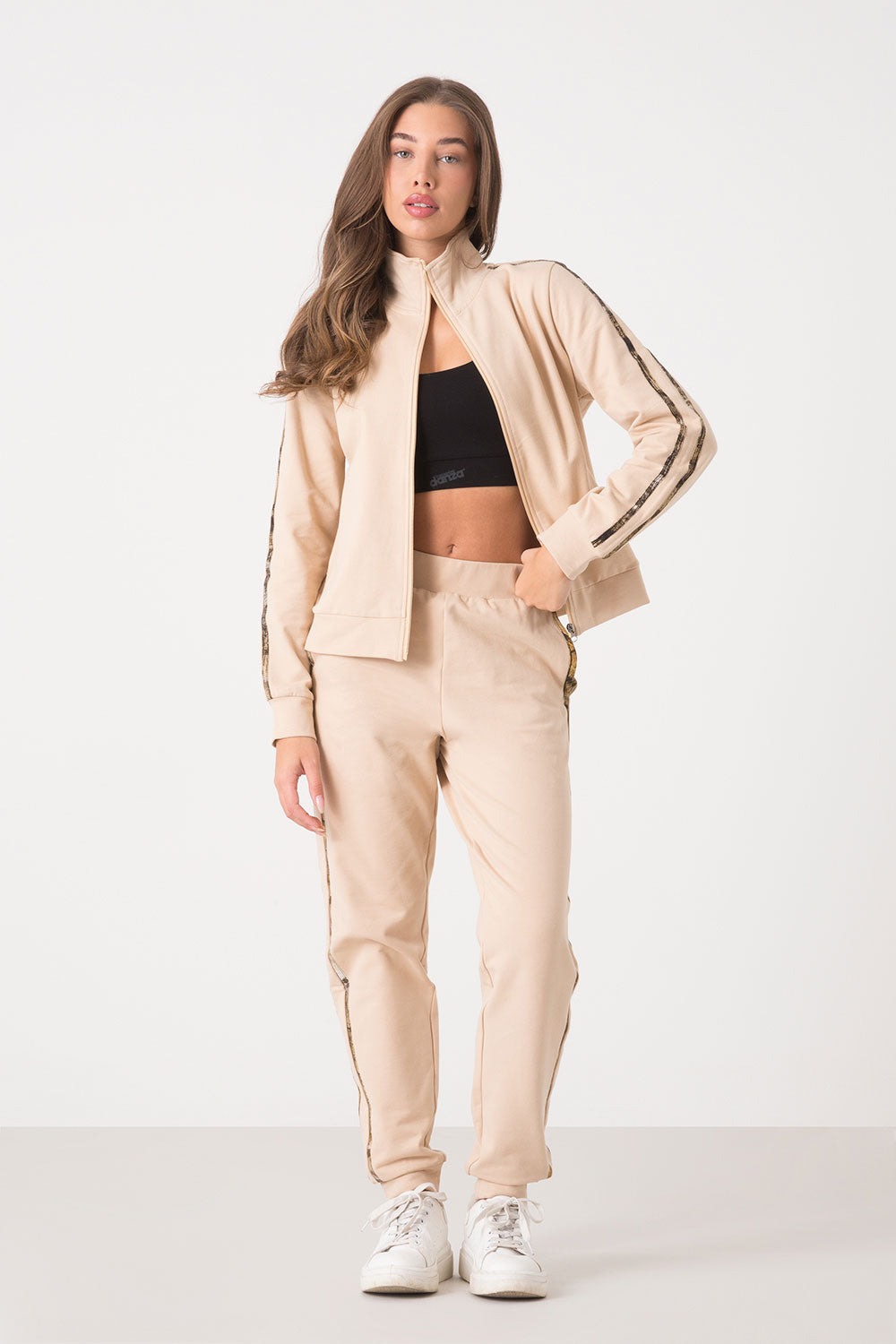 dimensione-danza-felpa-donna-full-zip-collo-alto-con-bande-animalier image 3