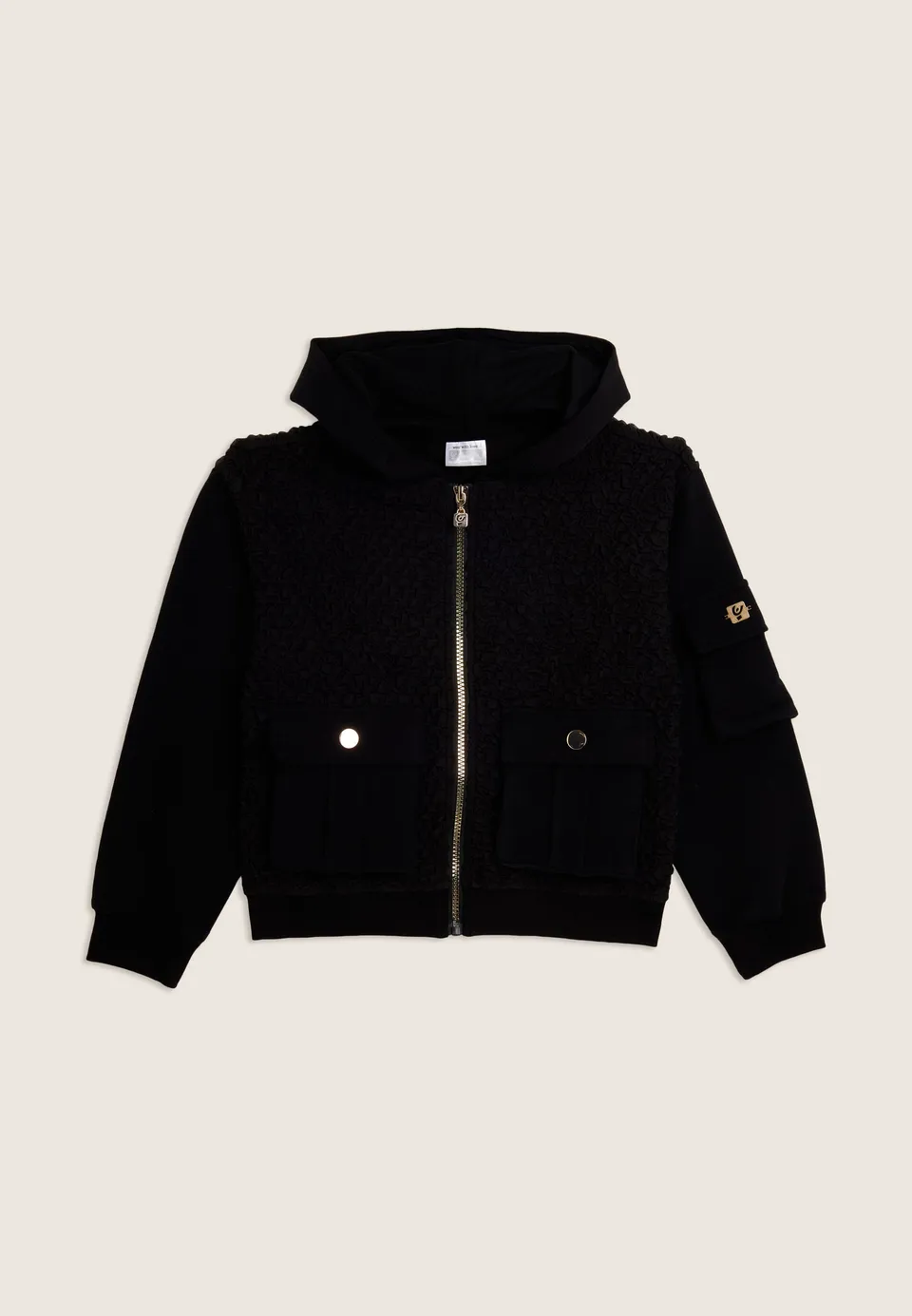 freddy-felpa-junior-in-teddy-con-cappuccio-zip-e-dettagli-dorati image 1