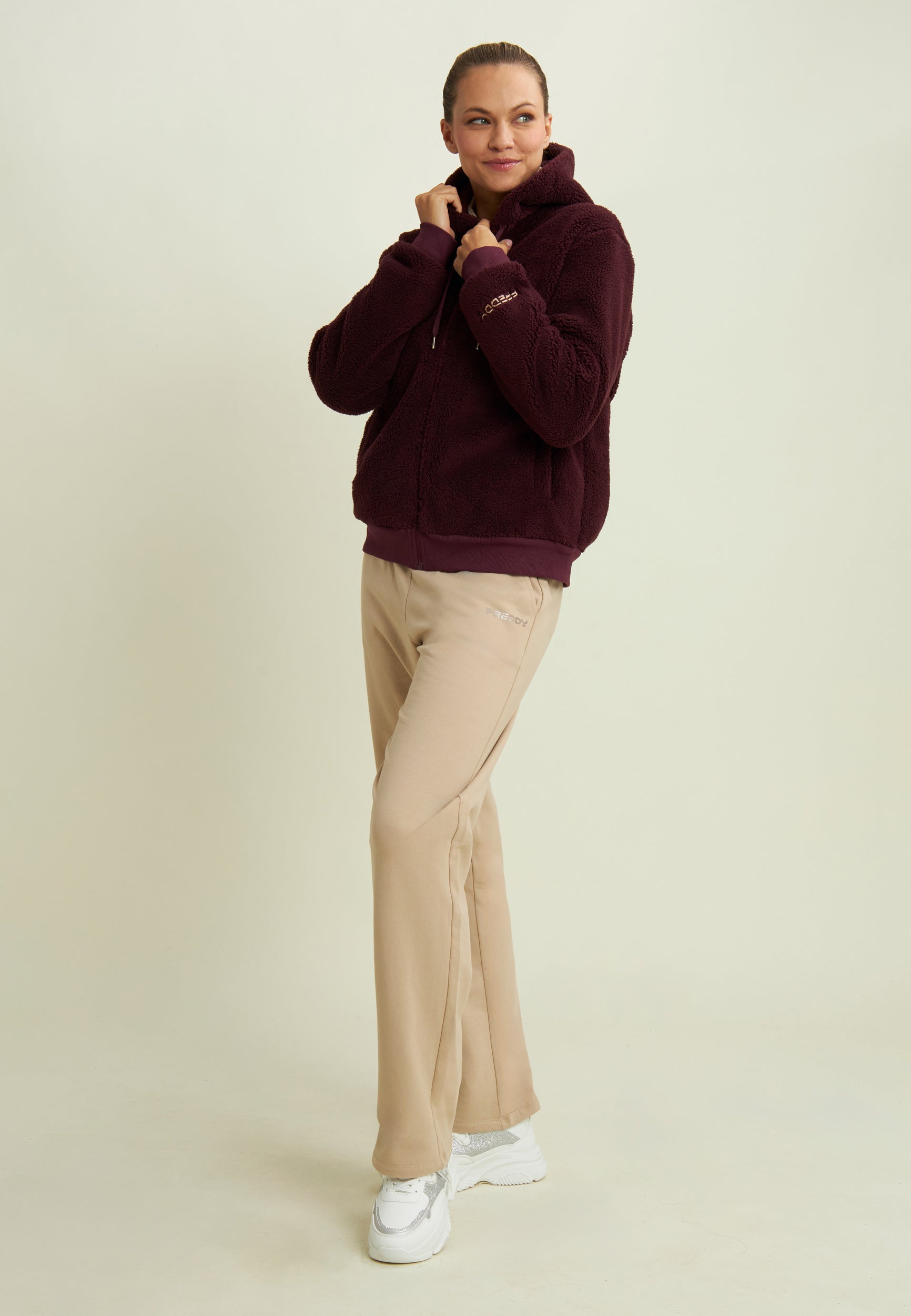 freddy-giacca-donna-in-pile-sherpa-con-cappuccio-e-zip-full-zip image 2
