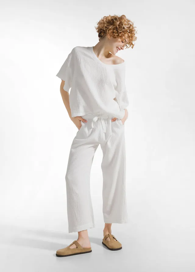 deha-pantalone-cropped-in-garza-di-cotone-bianco image 1