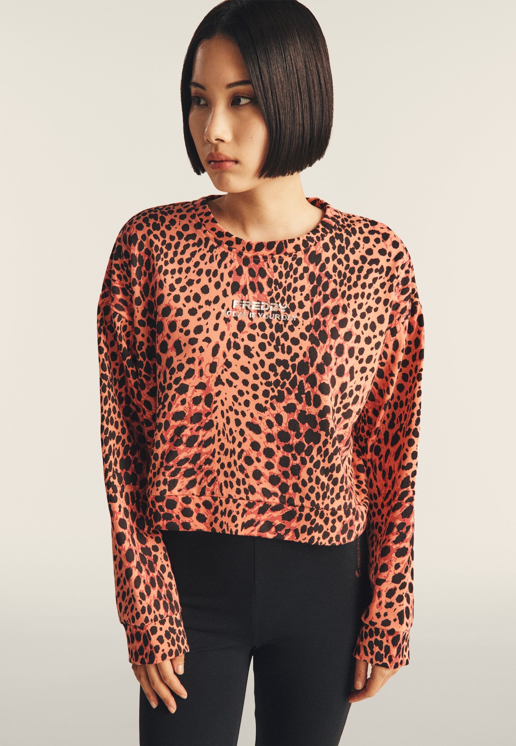 freddy-felpa-cropped-comfort-fit-animalier-donna image 1
