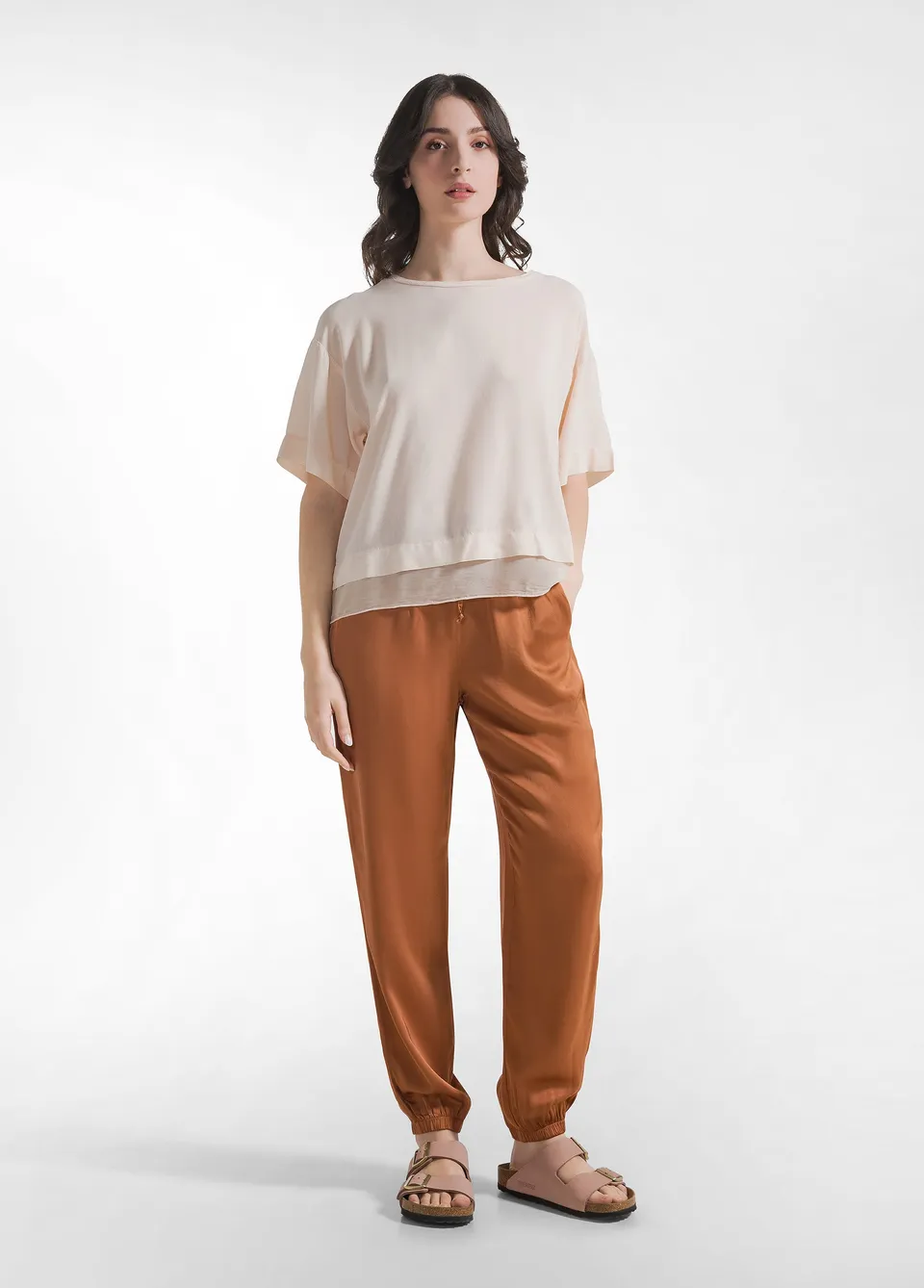 deha-pantalone-jogger-in-raso-di-viscosa-marrone image 1