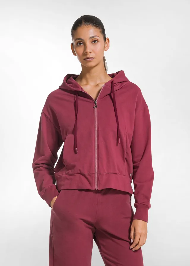 deha-d52023-felpa-con-zip-e-cappuccio-rossa-in-cotone-stretch image 1