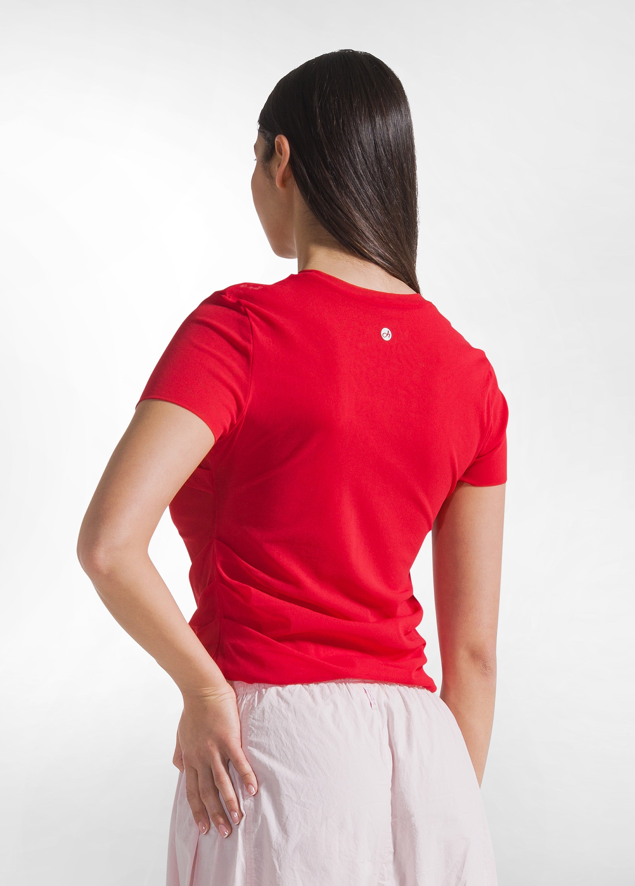 deha-d42760-t-shirt-plissettata-in-doppio-strato-di-tulle-rosso image 2