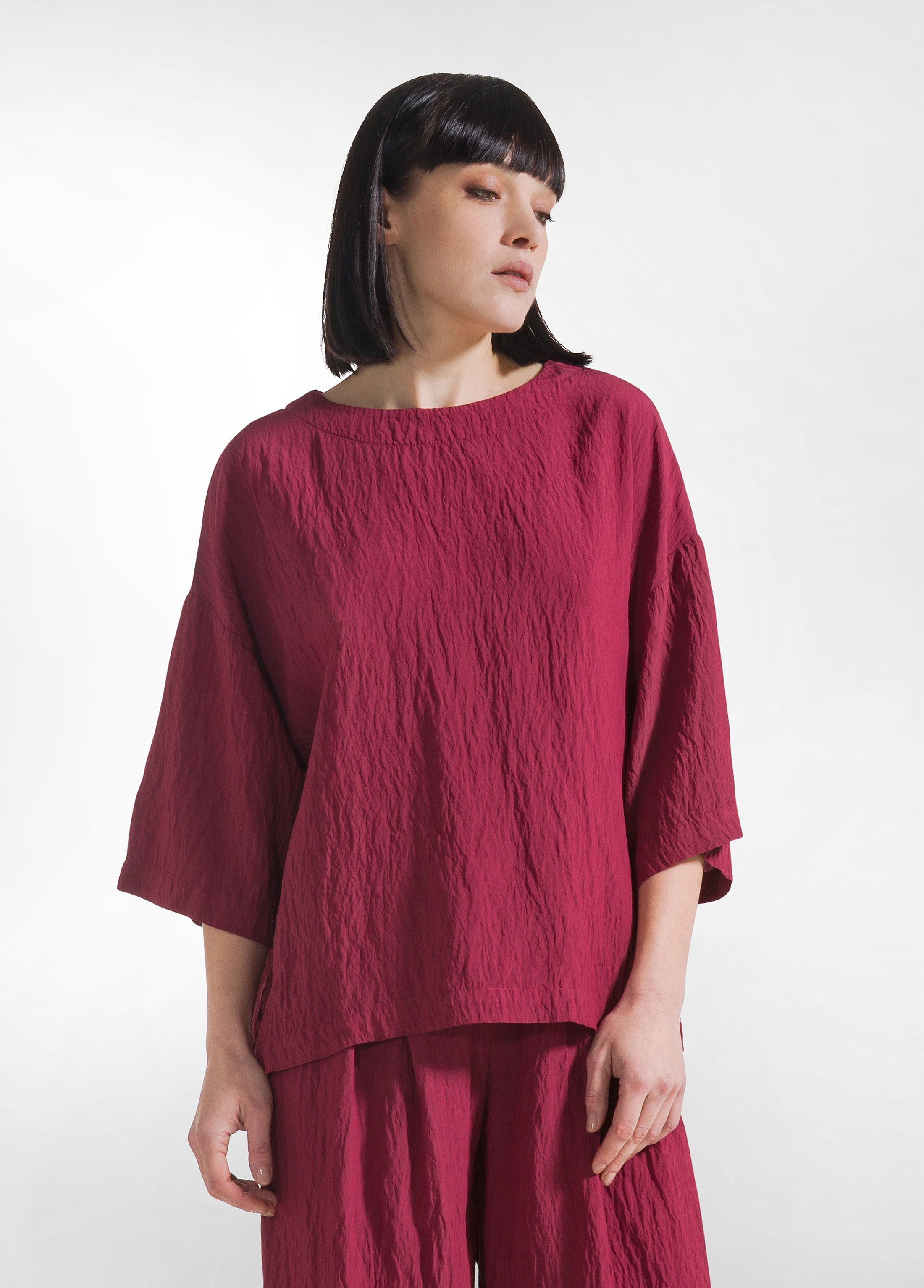 deha-completo-t-shirt-ampia-pantaloni-larghi-viscosa-effetto-stropicciato-rosso- image 2
