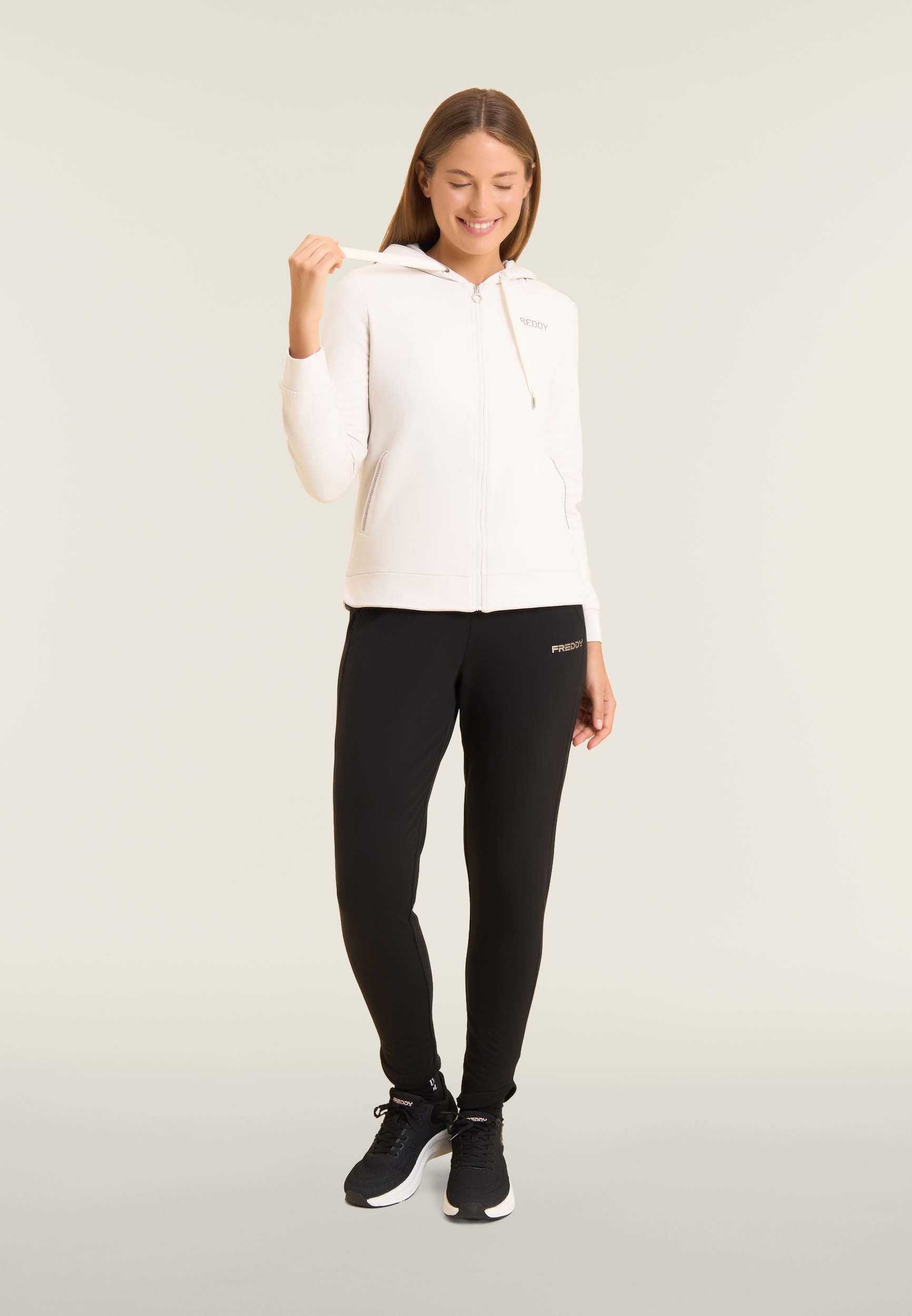 freddy-felpa-sportiva-donna-cappuccio-zip-strass-bicolore-modal image 2