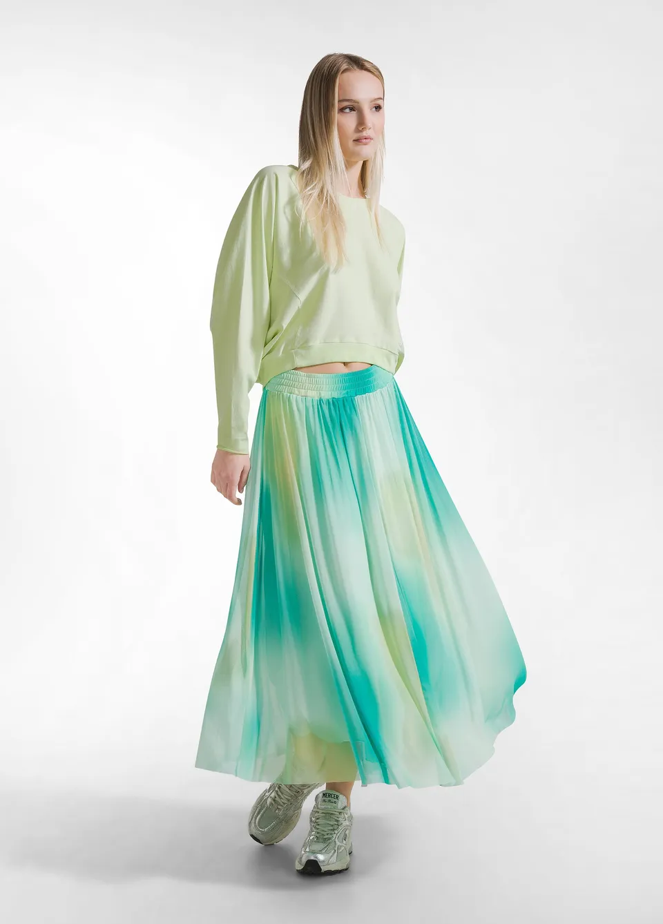 deha-gonna-plissettata-in-tulle-allover-blu-gonna-fluida-vita-elasticizzata image 1