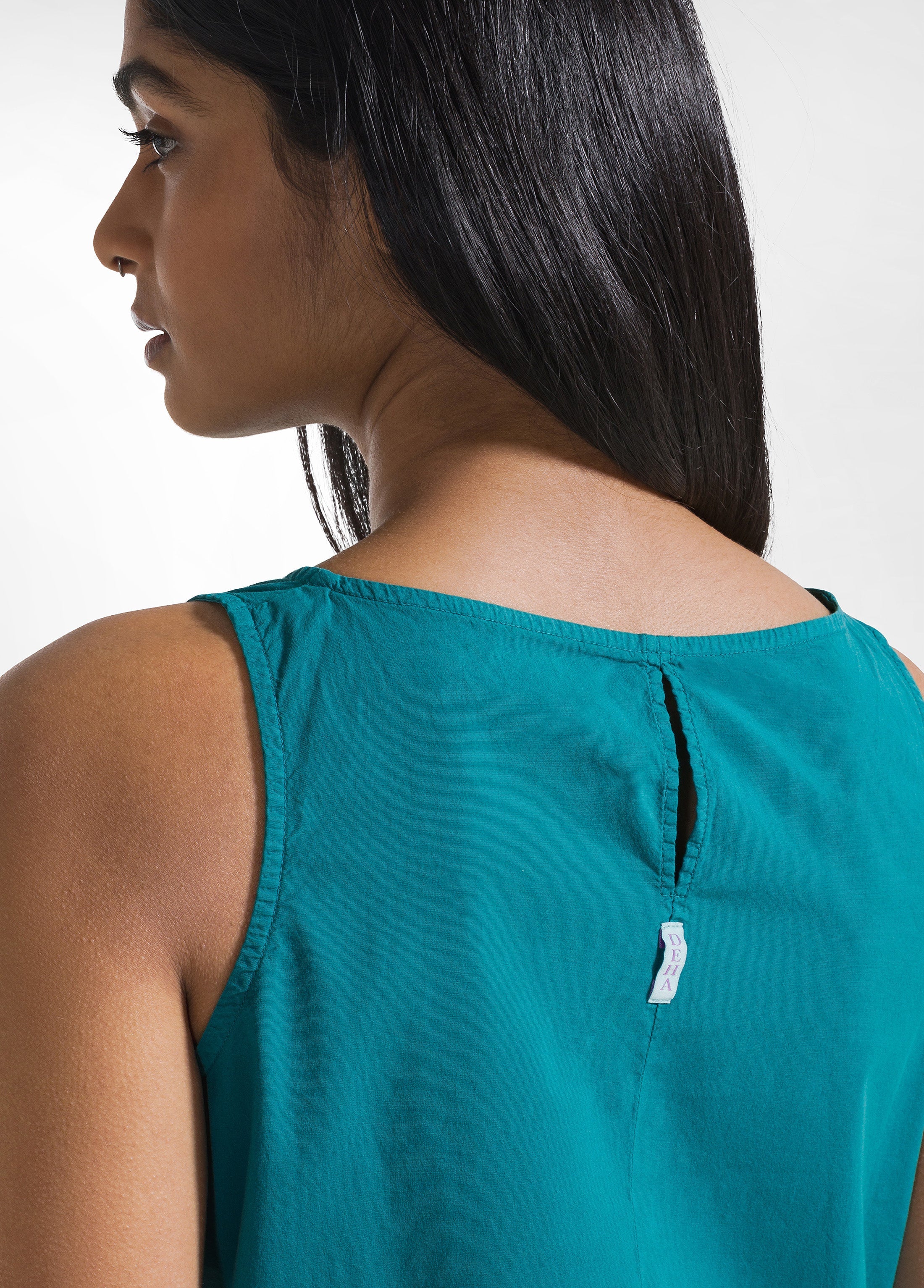 deha-set-top-e-pantaloni-dritti-in-popline-elasticizzato-verde image 3