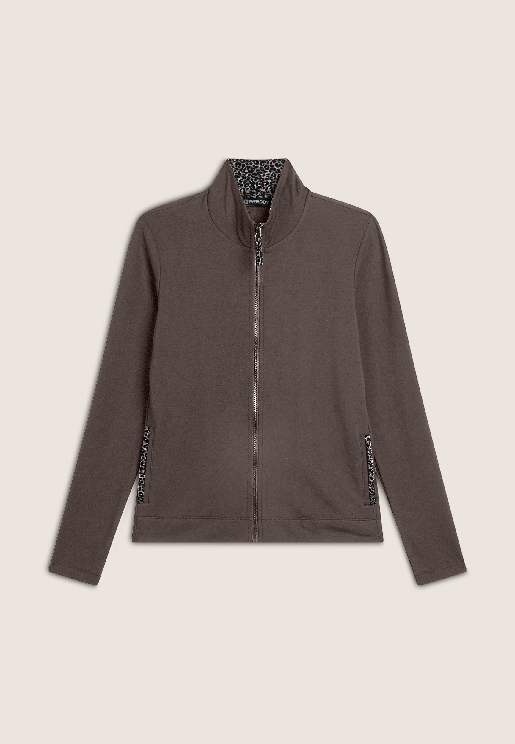 freddy-felpa-donna-slim-fit-con-zip-e-collo-alto-dettagli-leopardati image 8