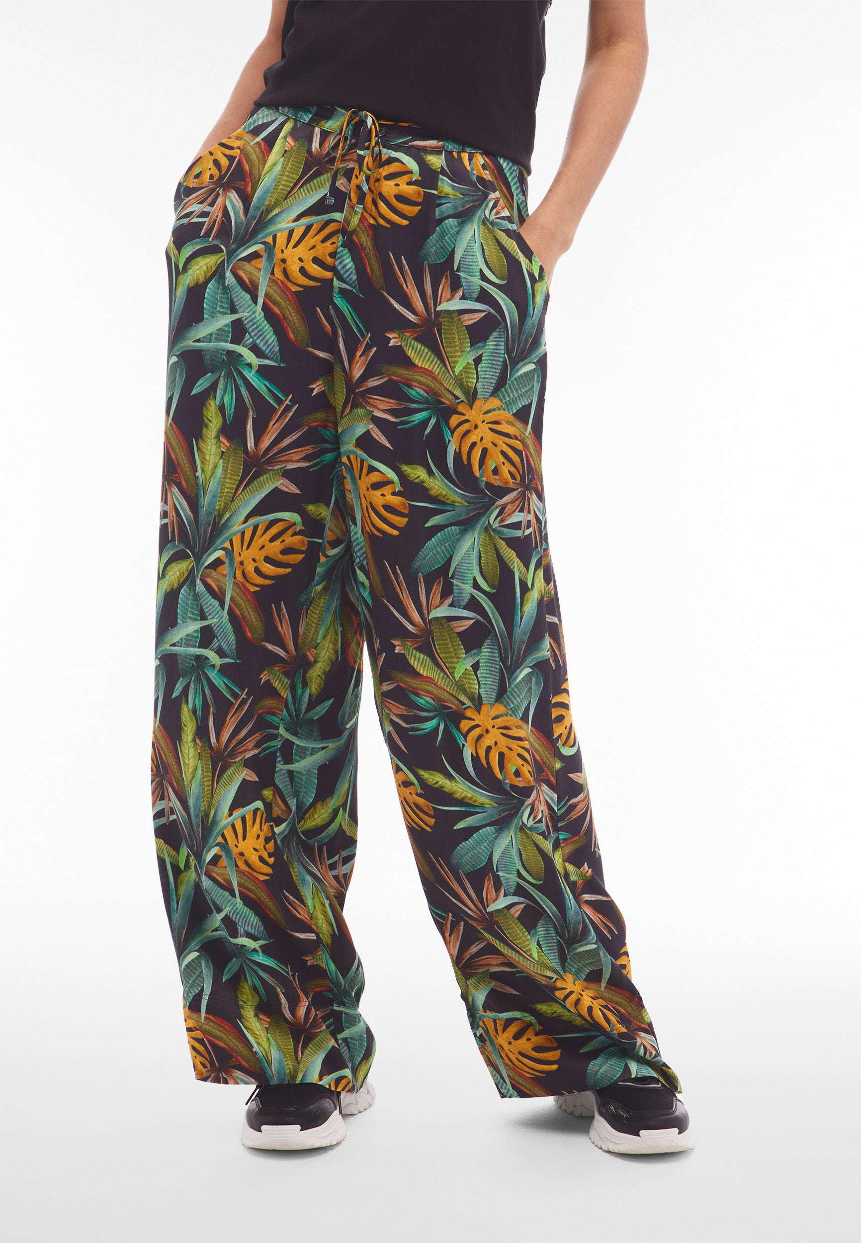 freddy-pantaloni-culotte-gamba-ampia-in-viscosa-stampa-tropical image 1