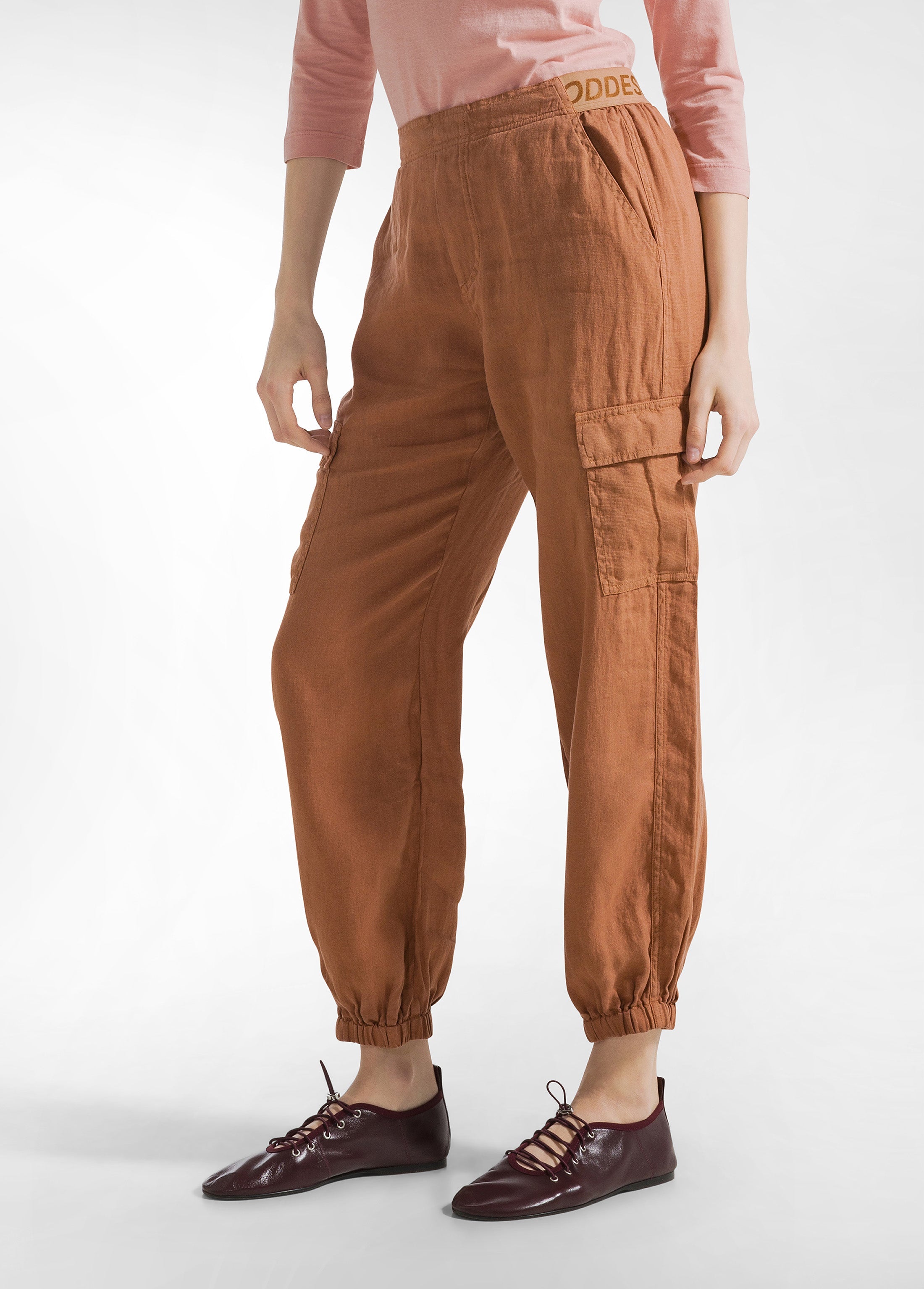 deha-pantalone-cargo-in-lino-marrone-taglio-regolare image 2