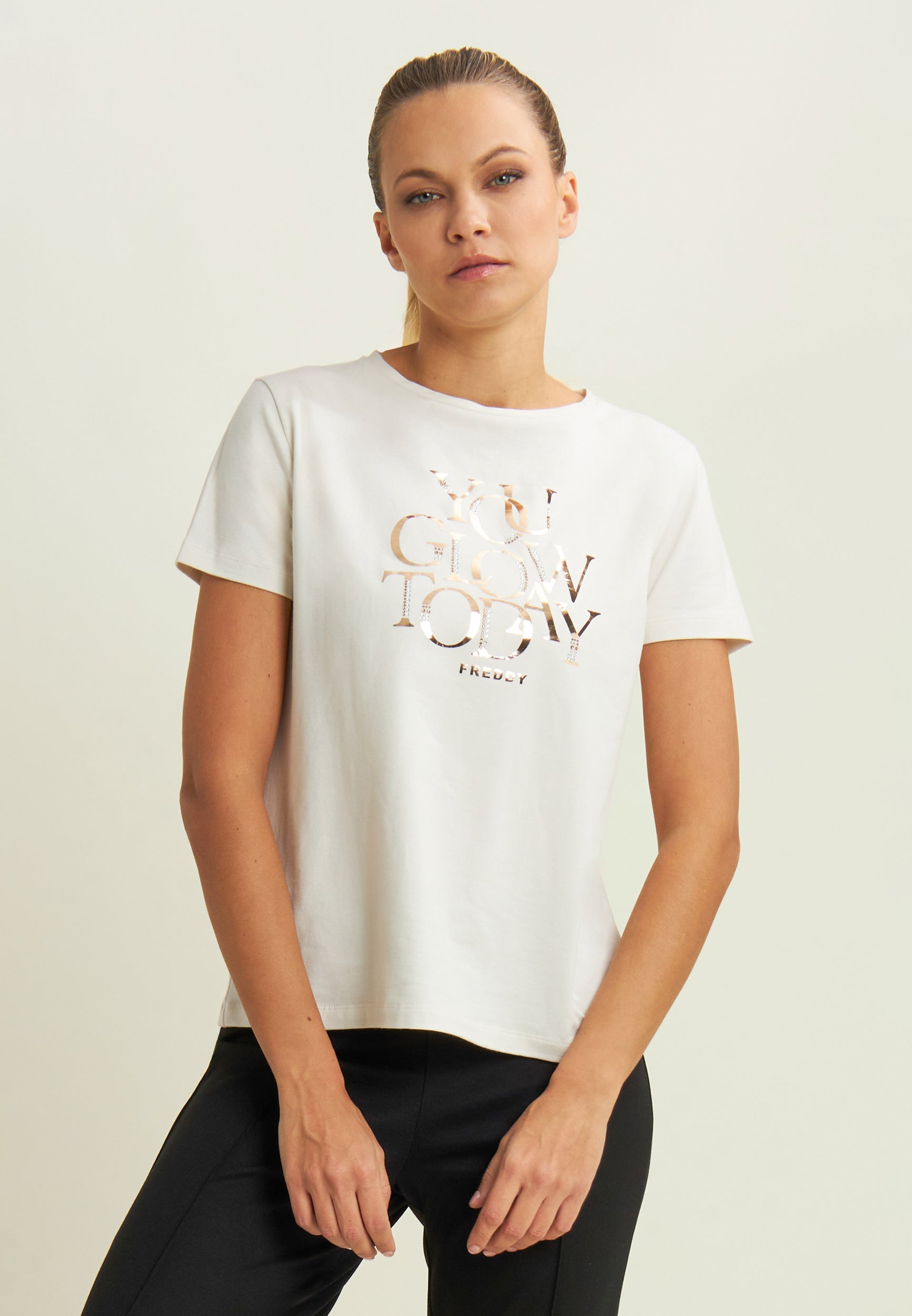 freddy-t-shirt-you-glow-today-con-strass-dorati image 1