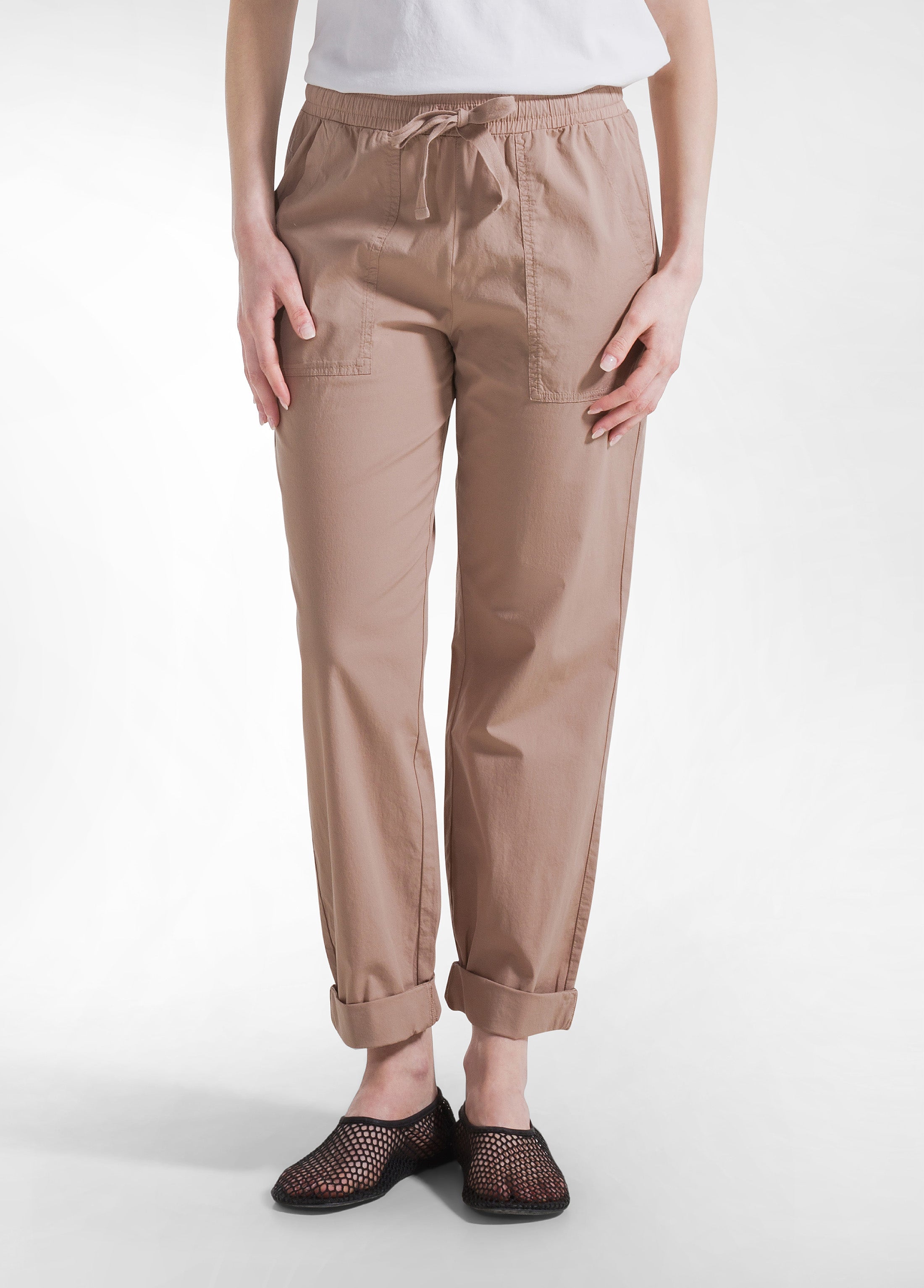 deha-pantaloni-dritti-in-popline-elasticizzato-marrone image 2