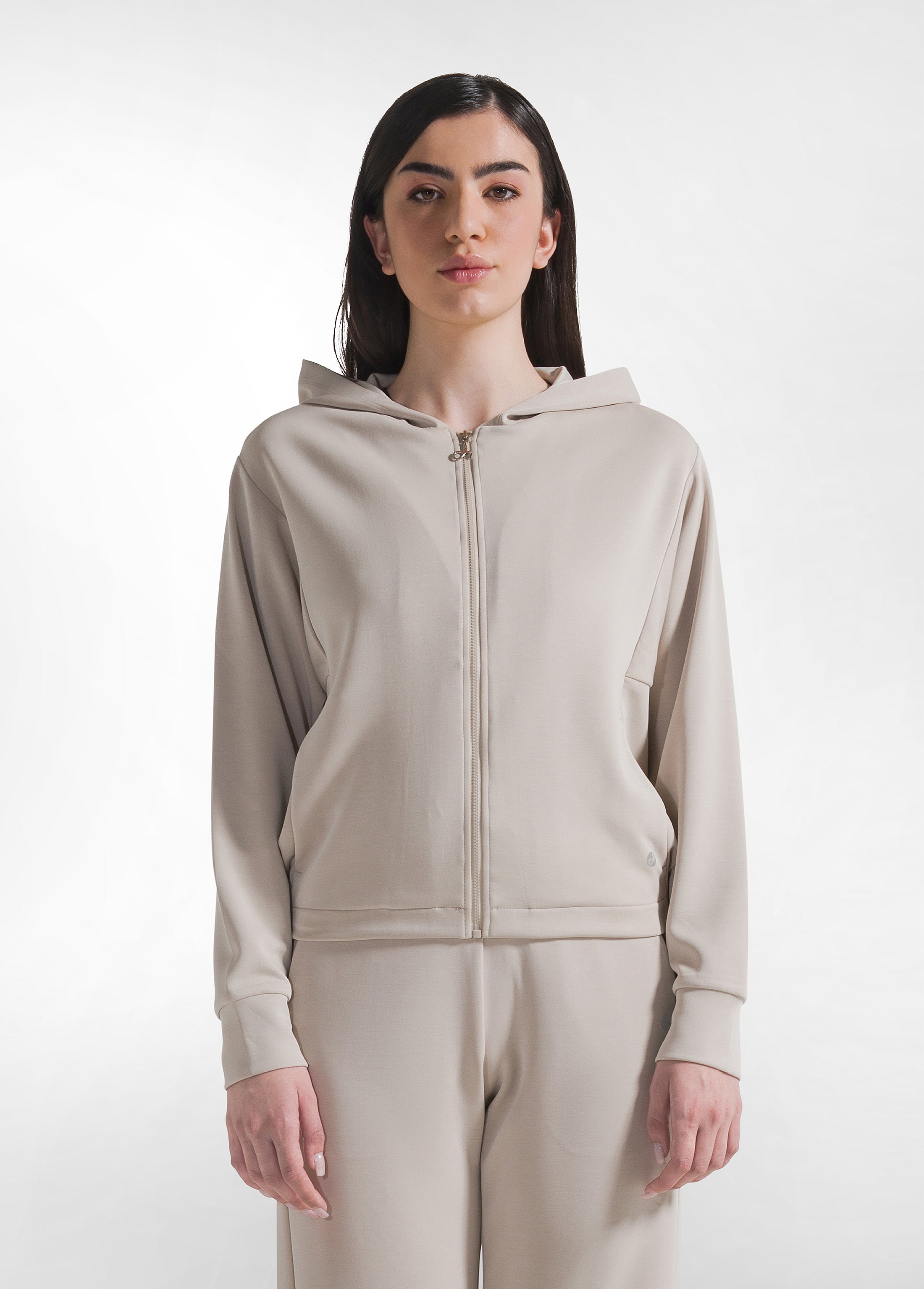 deha-felpa-soft-touch-zip-cappuccio-d22000-beige-donna image 6