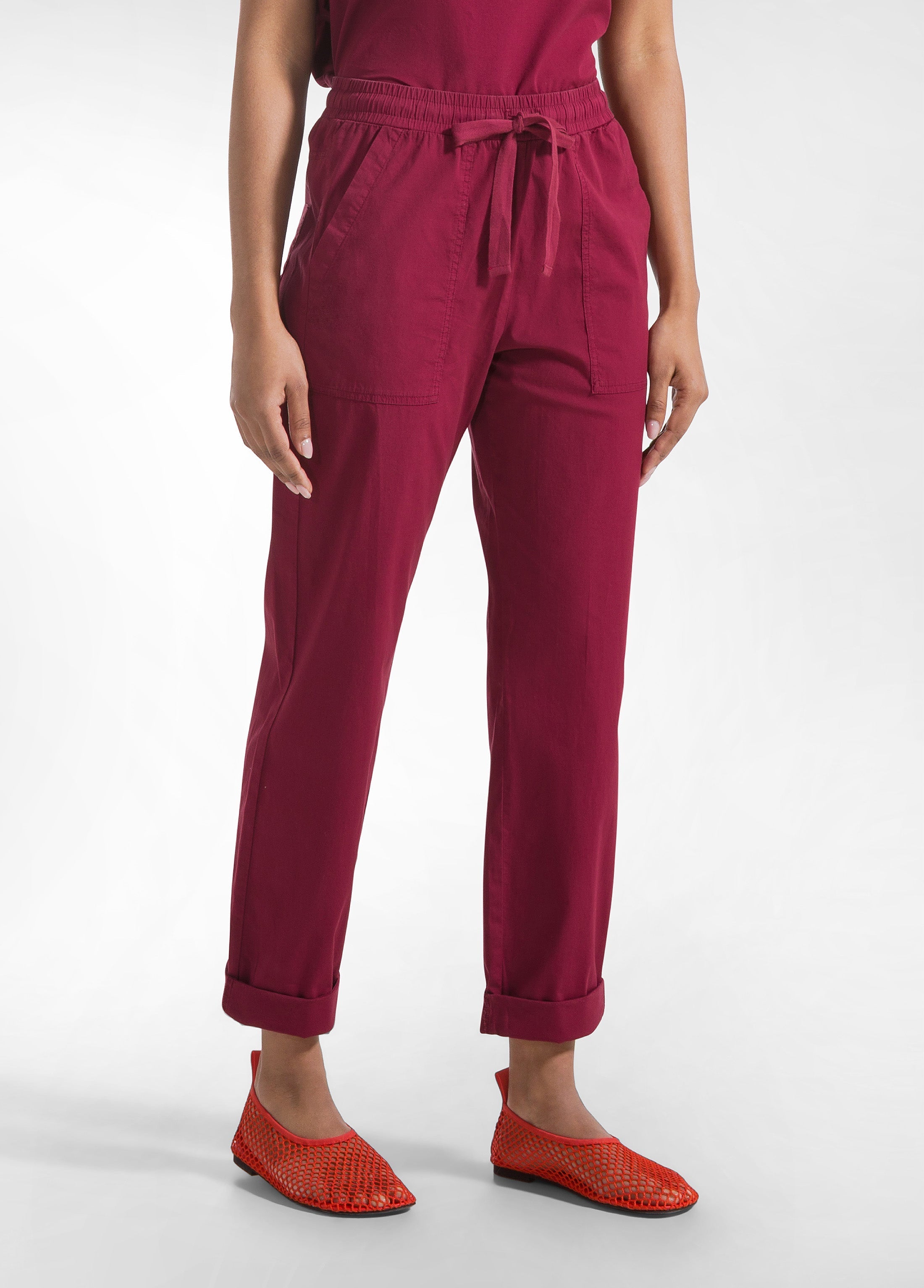 deha-completo-top-e-pantaloni-dritti-in-popline-elasticizzato-rosso image 6